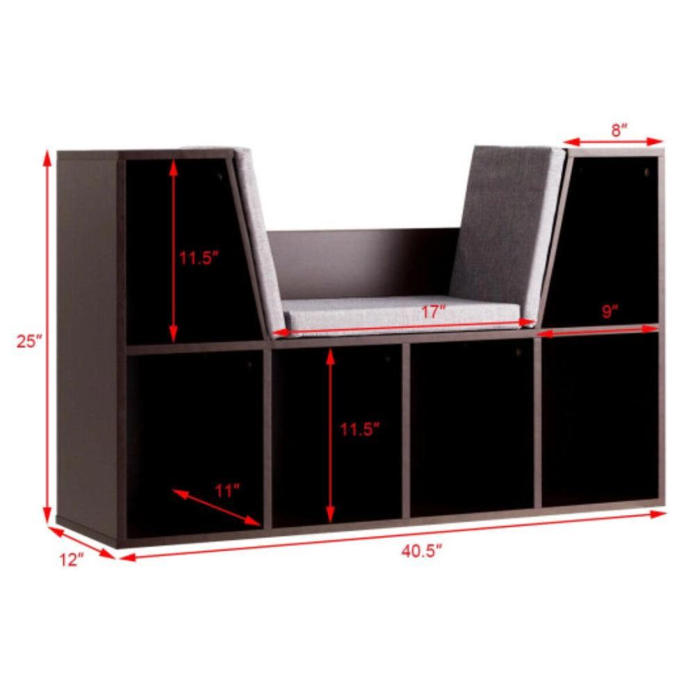 Hivvago 6-Cubby Kid Storage Bookcase Cushioned Reading Nook