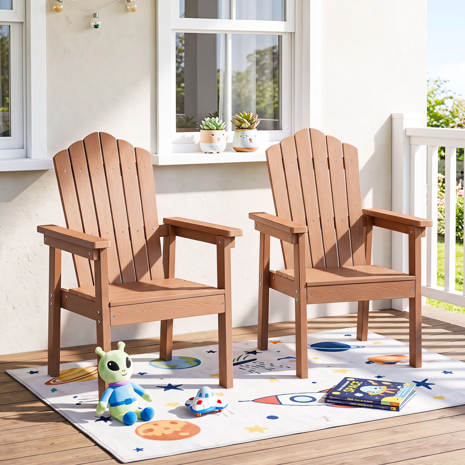 LJG Set of 2 Outdoor Adirondack Chair with High Backrest Wide Armrests and Angled Seat for Deck