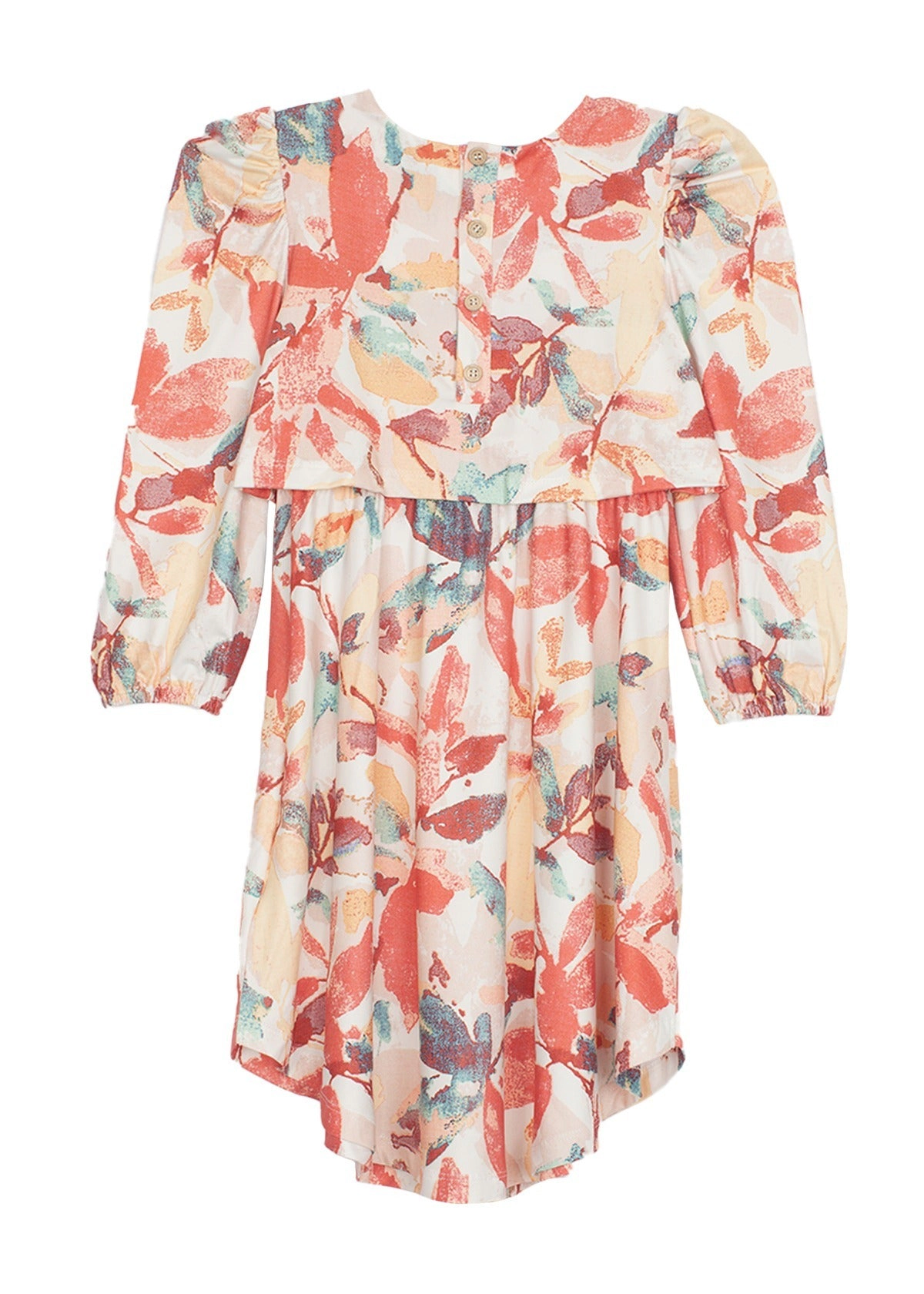 Mabel and Honey Water Color Rayon Dress, Long-Sleeve Floral Hi-Low Dress