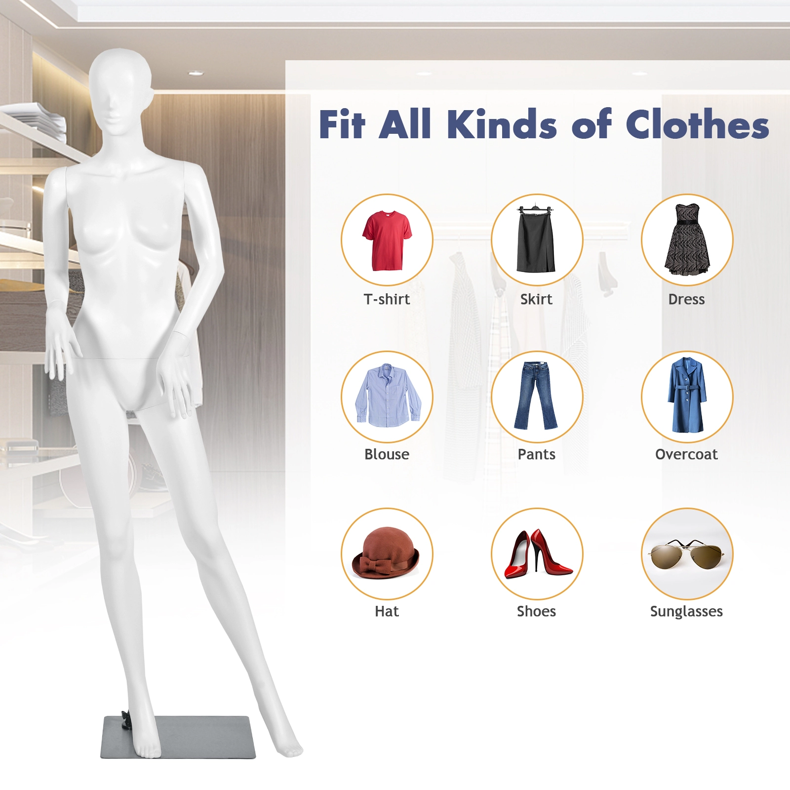 SUGIFT 5.8-ft White Full Body Female Mannequin with Detachable Arms Torso and Rectangular Metal Stand