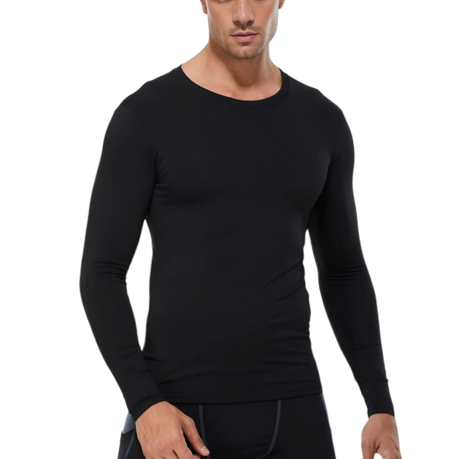 Anna-Kaci Men's Long Sleeve Compression Shirt with Crew Neck and Stretch Performance Fit