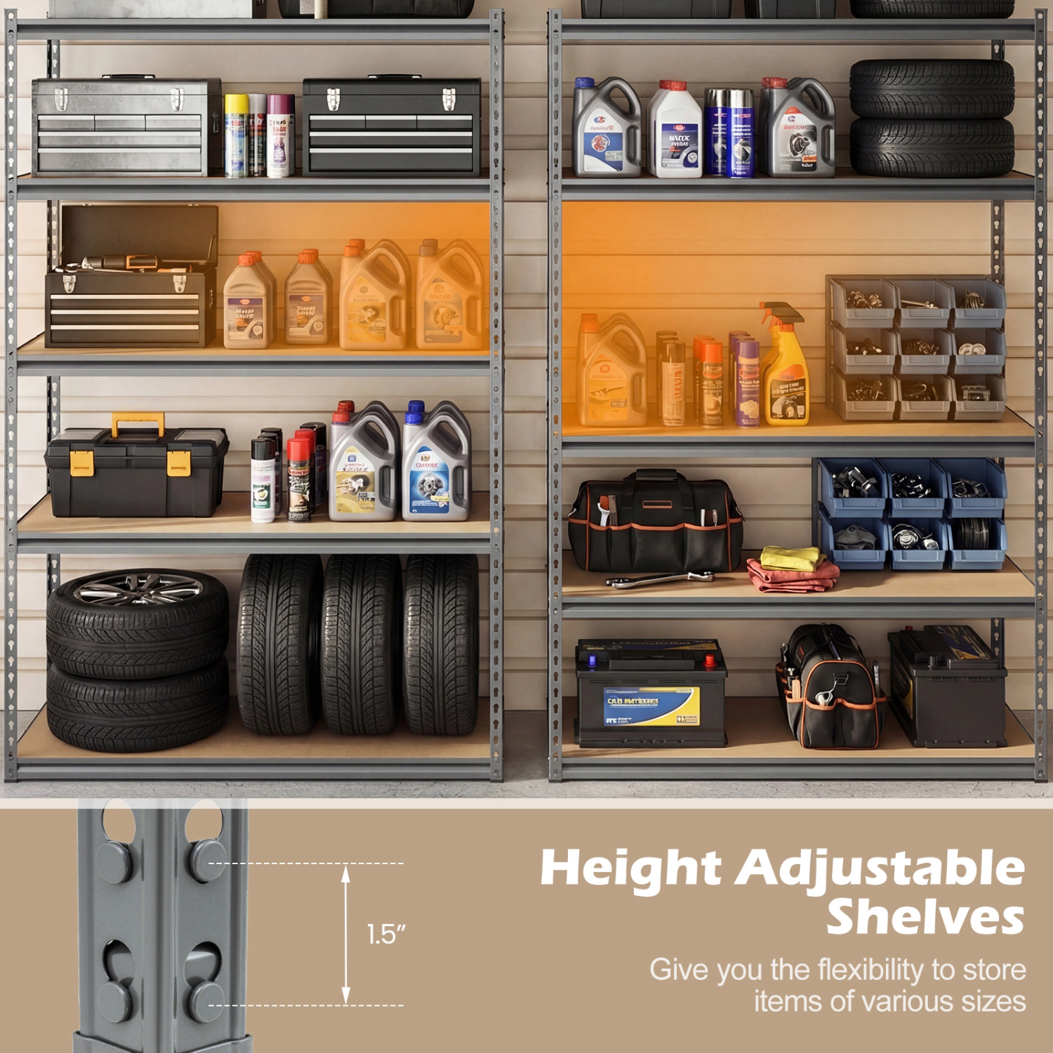 SUGIFT 5-Tier Garage Shelving Unit 440-lb Per Shelf Capacity 2200-lb Total Capacity Gray