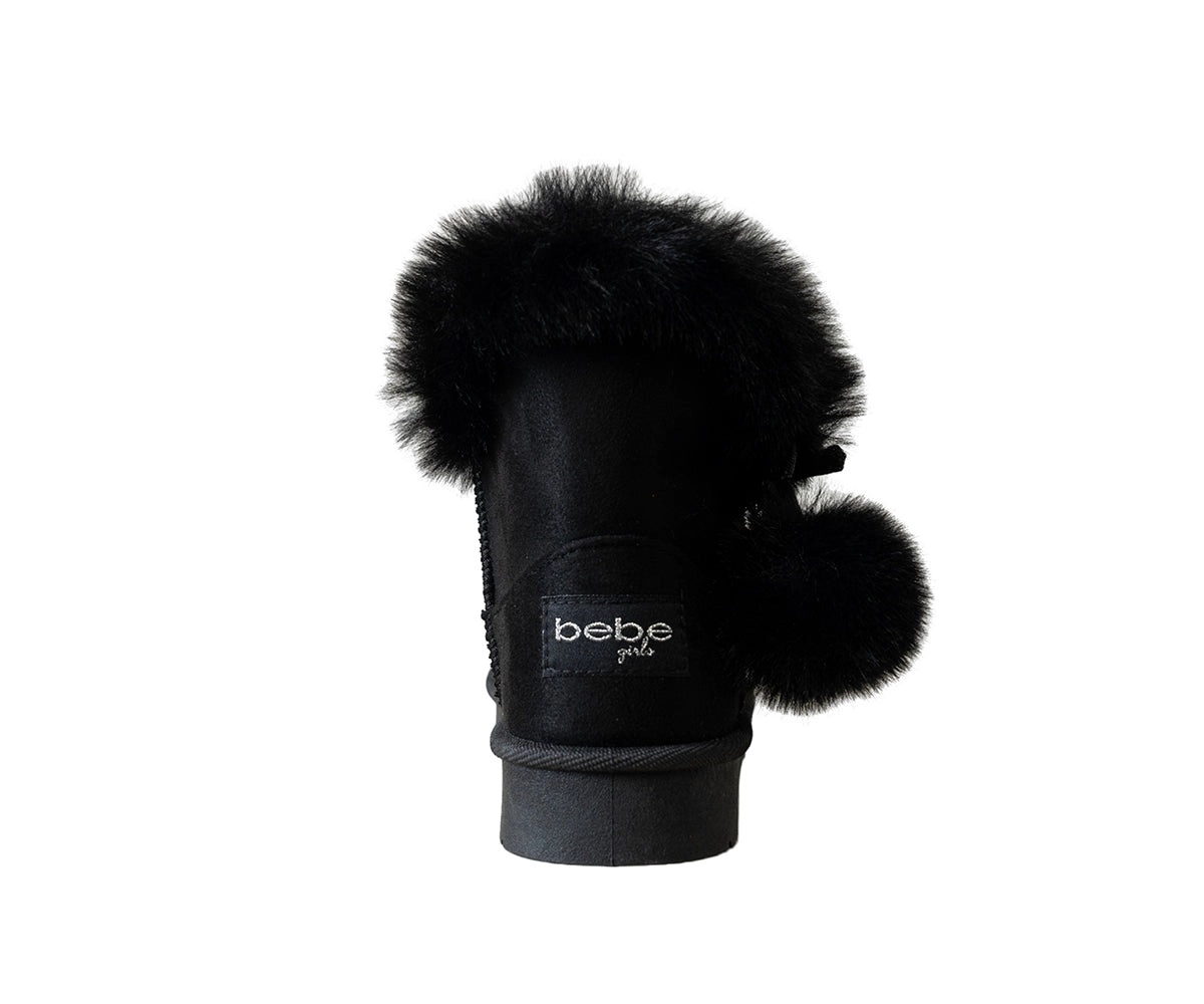 Bebe Girl's Cozy Boot with Fur Trim and Pom Detail