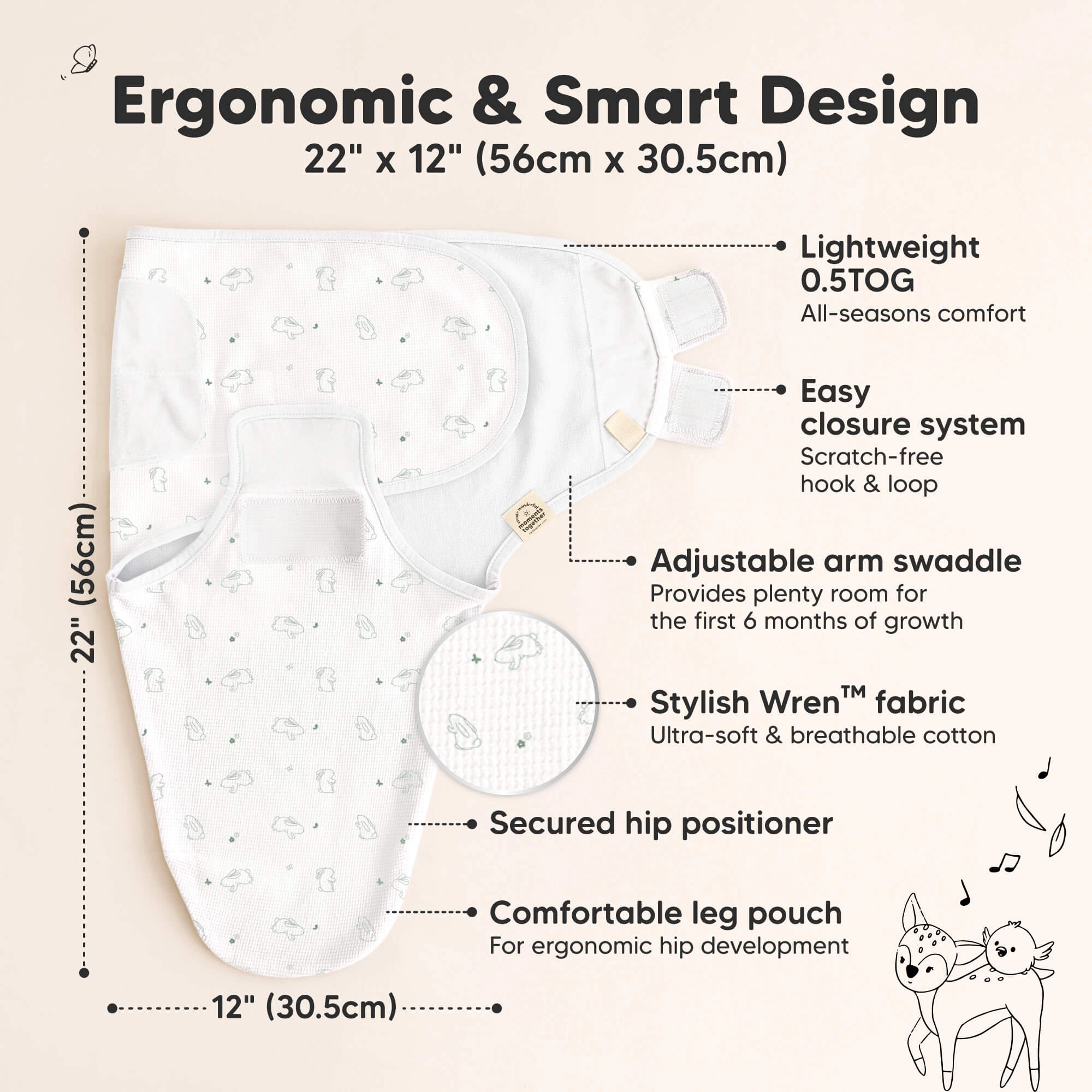 KeaBabies 3-Pack Soothe (Wren) Swaddle Wraps