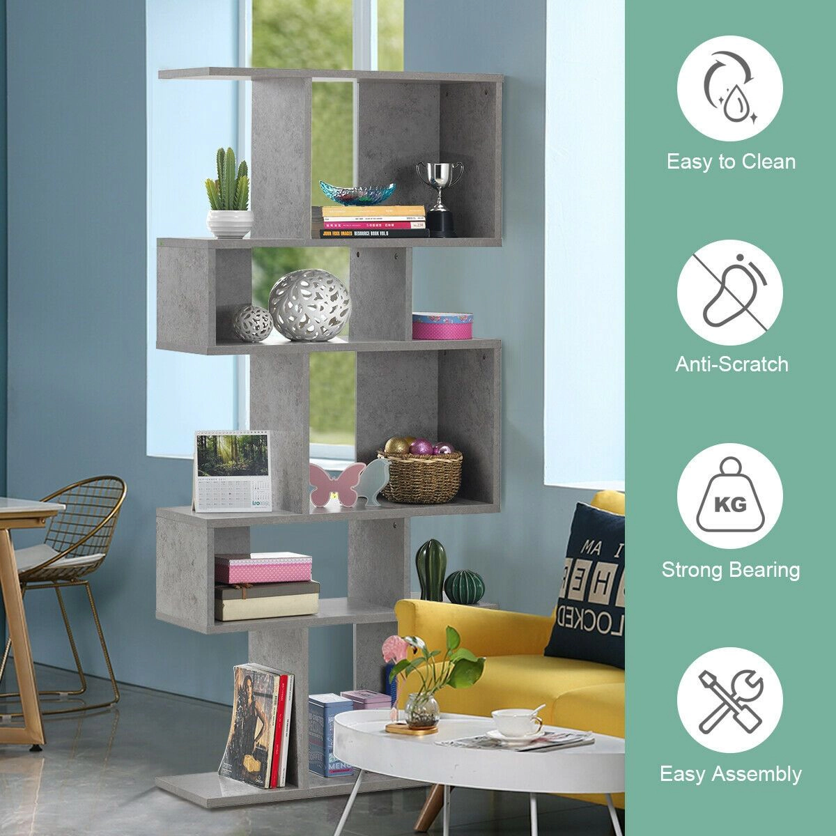 Slickblue 5 Tier Freestanding Bookshelf With Uneven Open Cubes