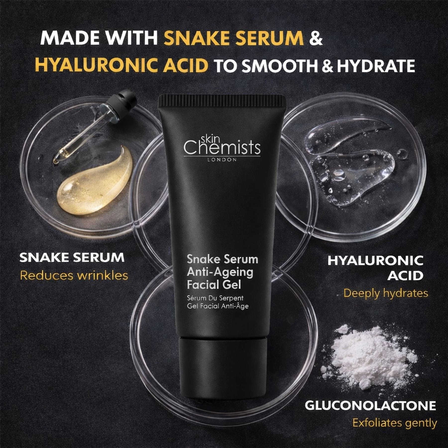 skinChemists Snake Serum Anti-Ageing Facial Gel 30ml - Firms, Smooths Fine Lines & Wrinkles