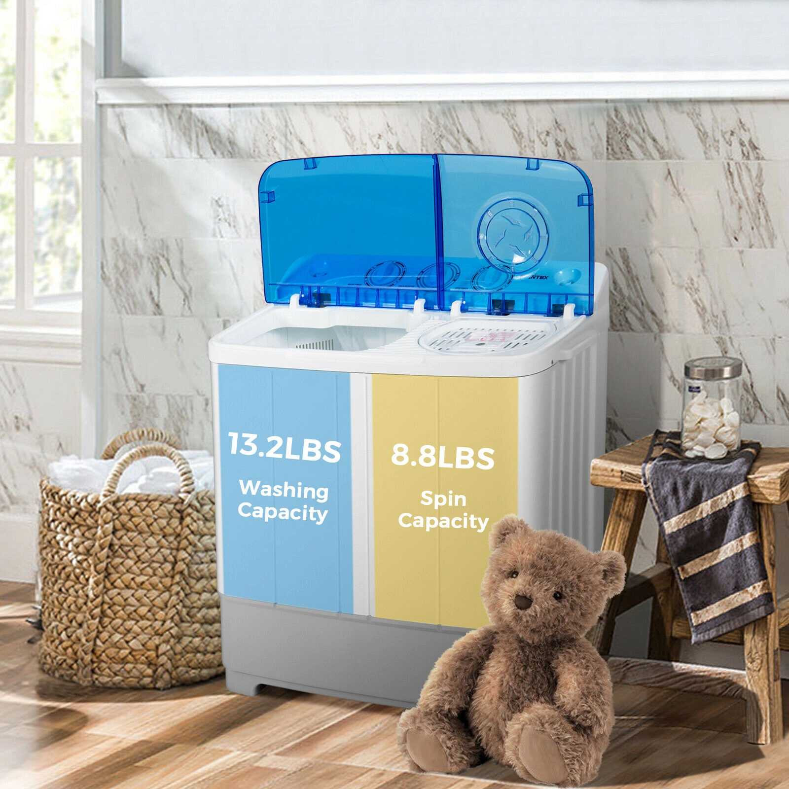 LJG 2-in-1 Portable 22lbs Capacity Washing Machine with Timer Control