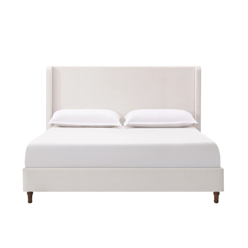 Flynama California King Bed, 54" Tall Chenille Headboard, Cream White, No Box Spring Needed