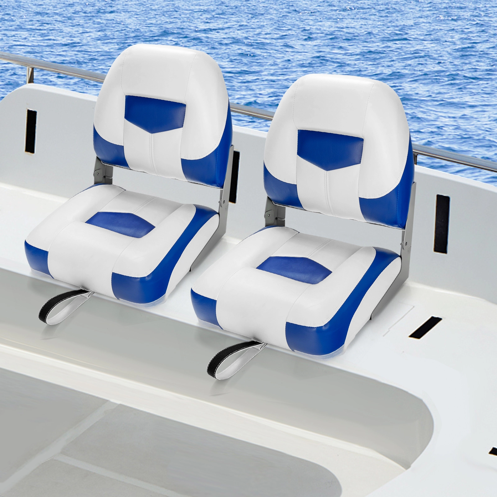 SUGIFT Set of 2 Blue Folding Boat Seats with Curved Backrests 19.5-in W 16.5-in D 20.5-in H 250-lb Chair Capacity