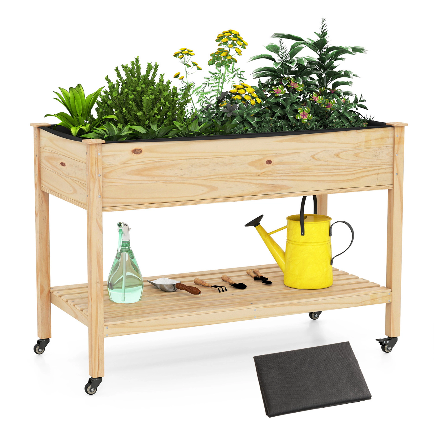 SlickBlue Unisex Rolling Wooden Raised Garden Bed Planter Box