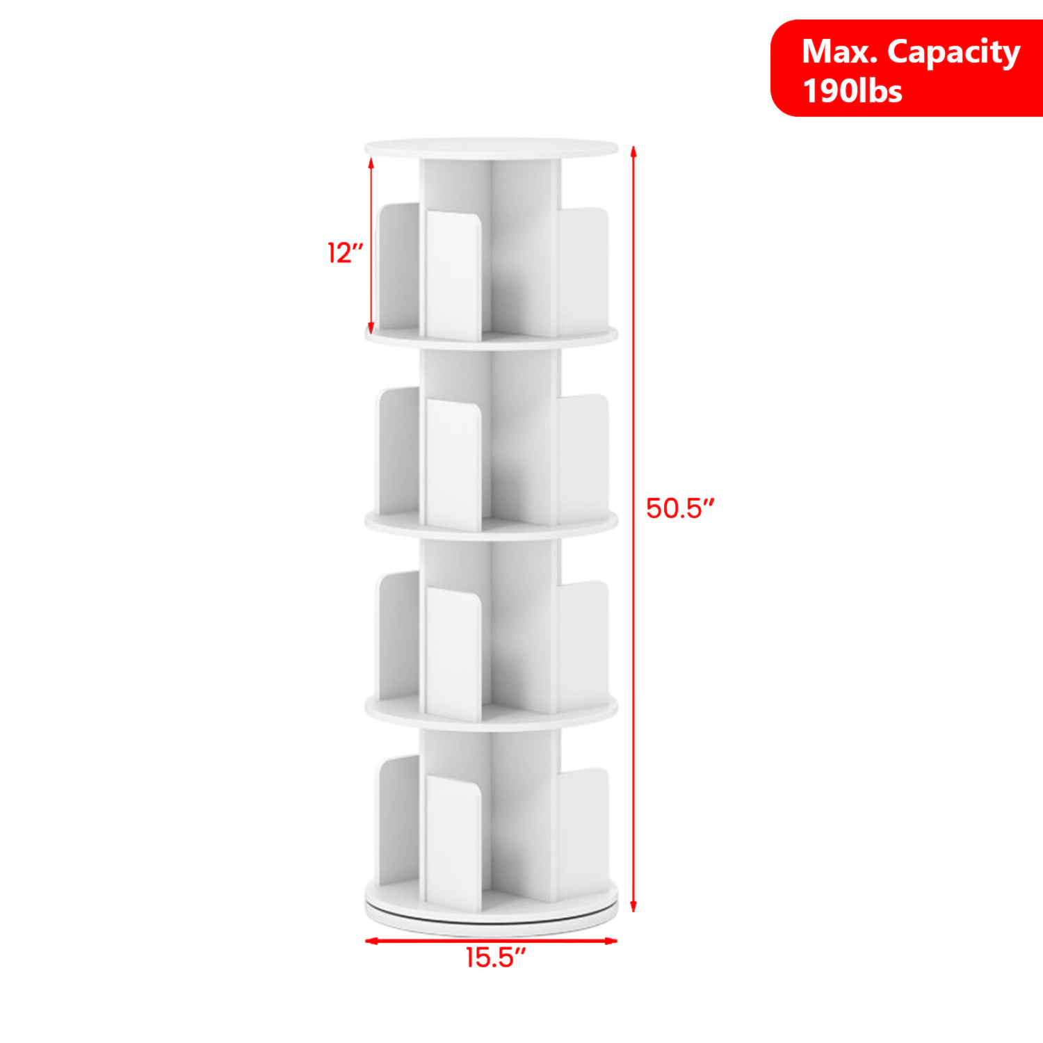 Hivvago Rotating 4-Tier Bookcase with Adjustable Dividers