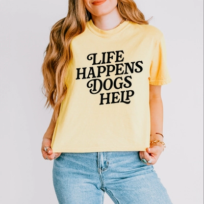 Simply Sage Market - Life Happens Dogs Help Women's Boxy Crop Top Graphic T-Shirt