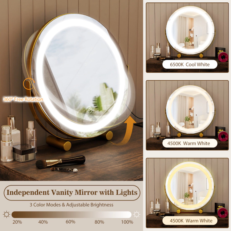 Hivvago Vanity Desk With Lighted Adjustable Mirror For Bedroom