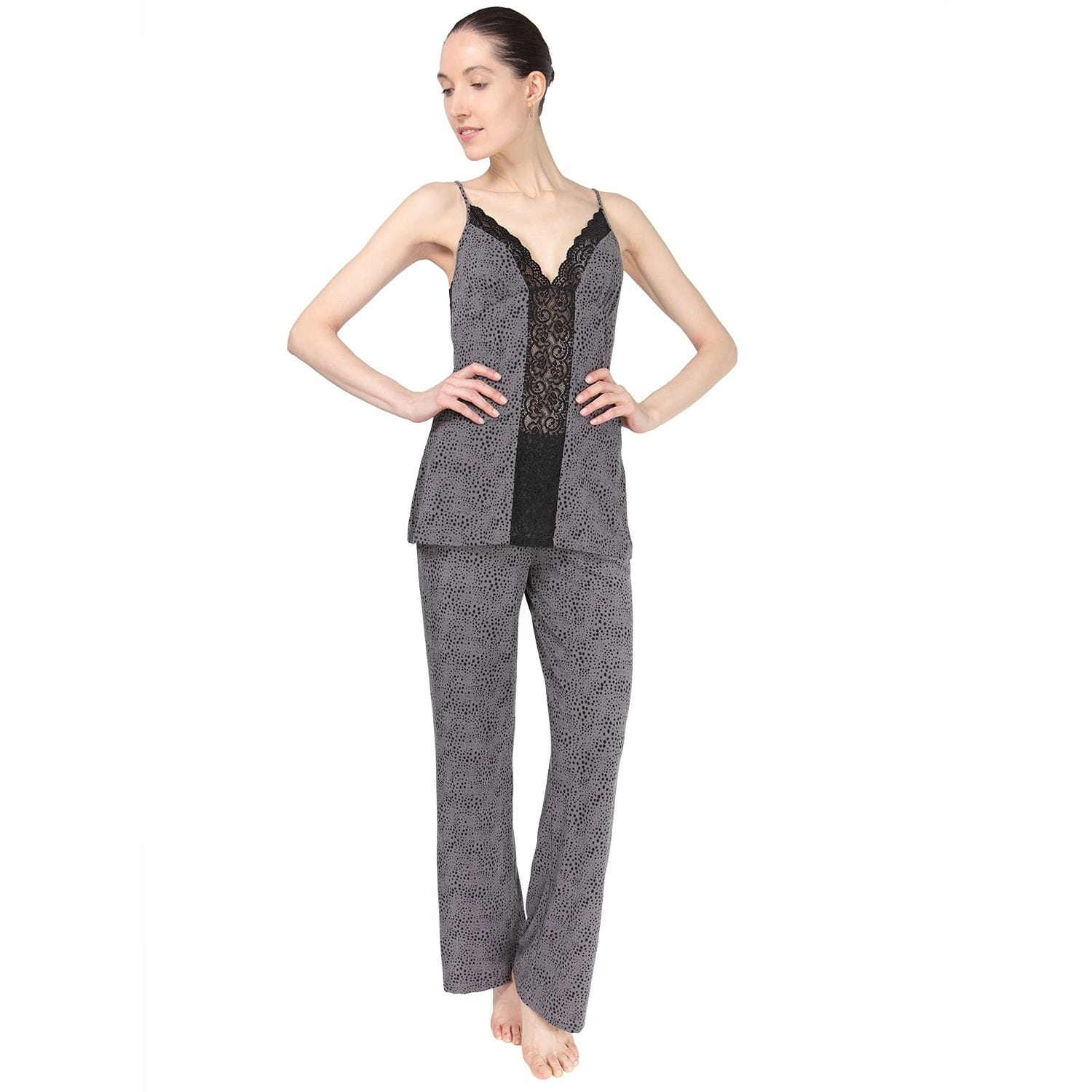 MeMoi Women's Lace Trim Animal Print Lightweight Cami Pajama Set