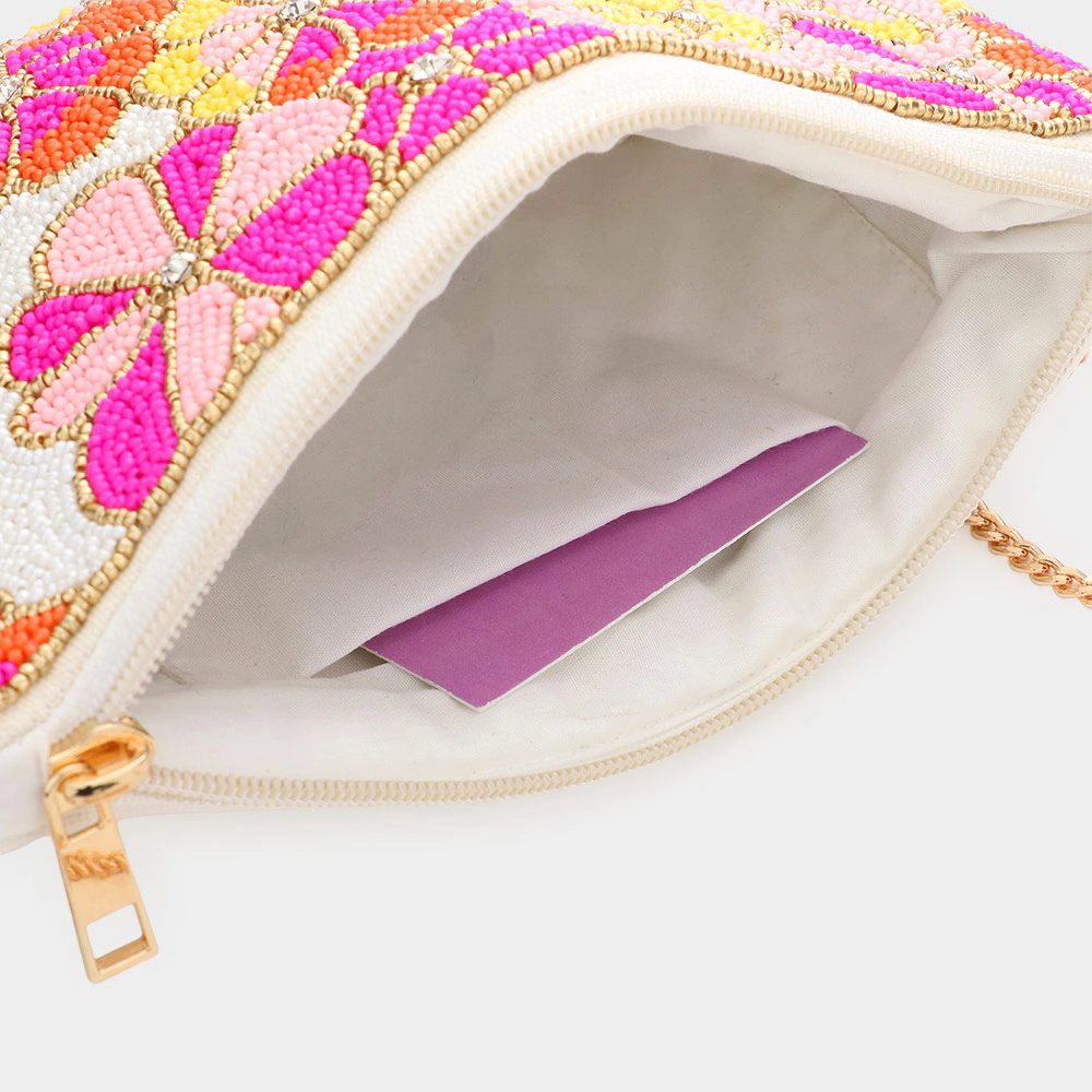 Fashnzfab Seed Beaded Flower Clutch / Crossbody Bag