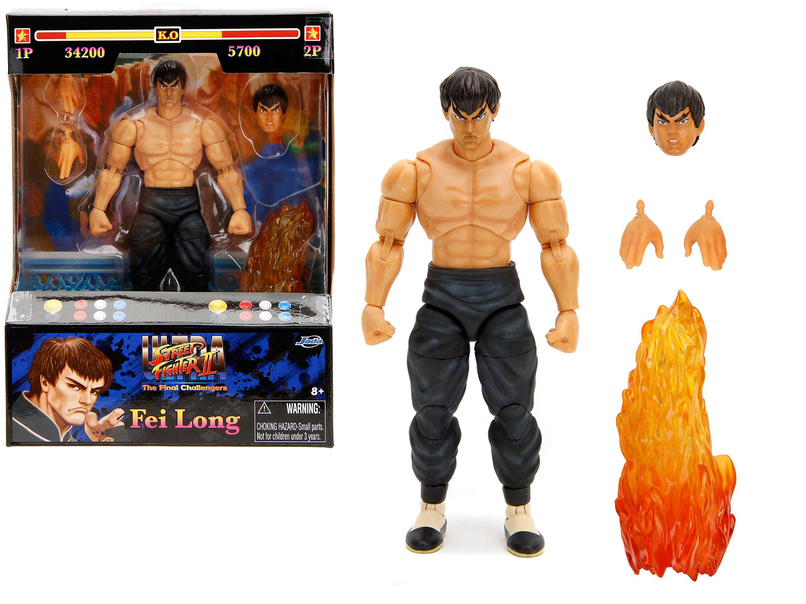 Jada Fei Long 6" Moveable Figure with Accessories and Alternate Head and Hands "Ultra Street Fighter II: The