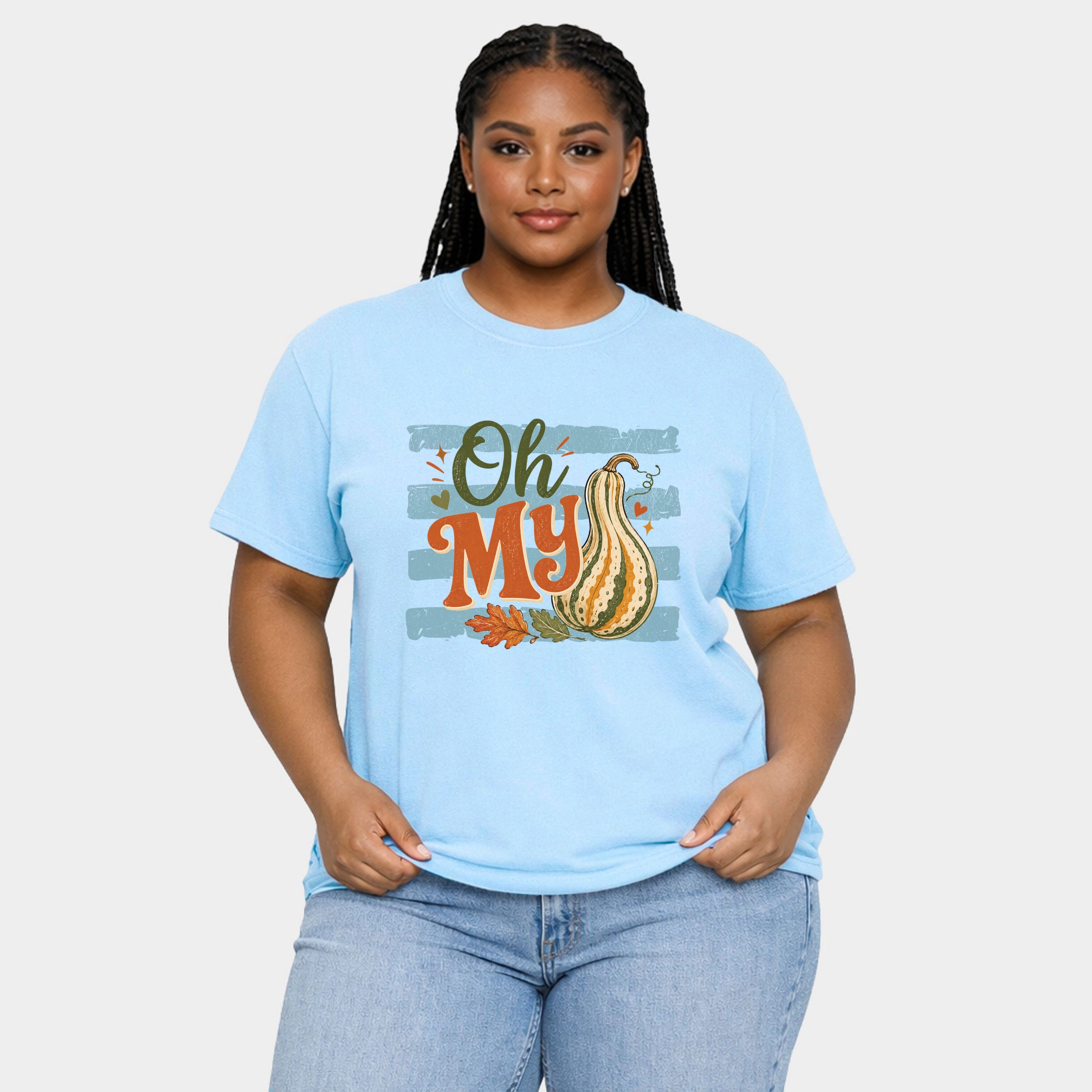 Simply Sage Market - Women's Plus Sized Garment Dyed Graphic T-Shirt Oh My Gourd Stripes