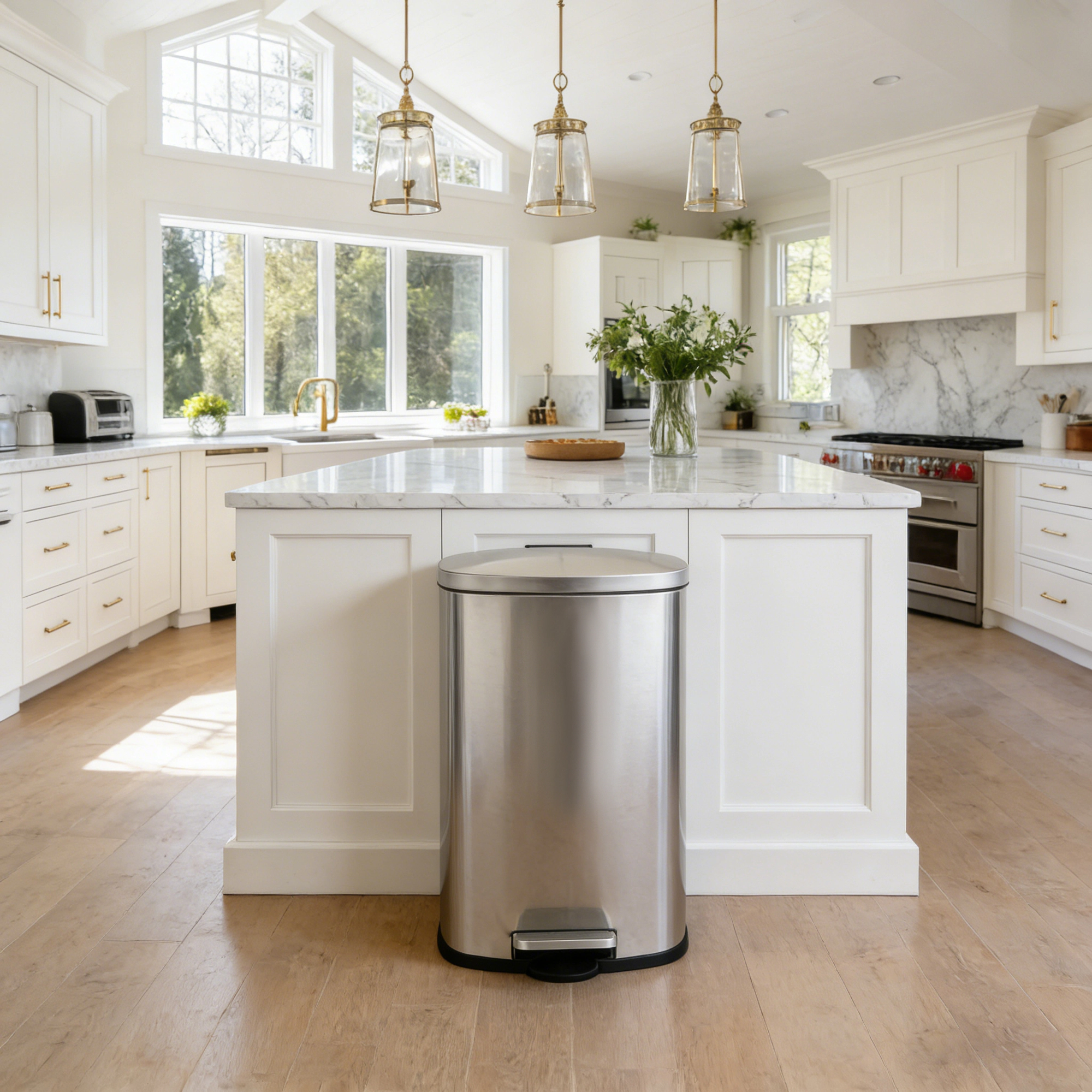 Innovaze 13 +2.1 Gal./50+8 Liter Stainless Steel Step-on Trash Can Set for Kitchen and Bathroom