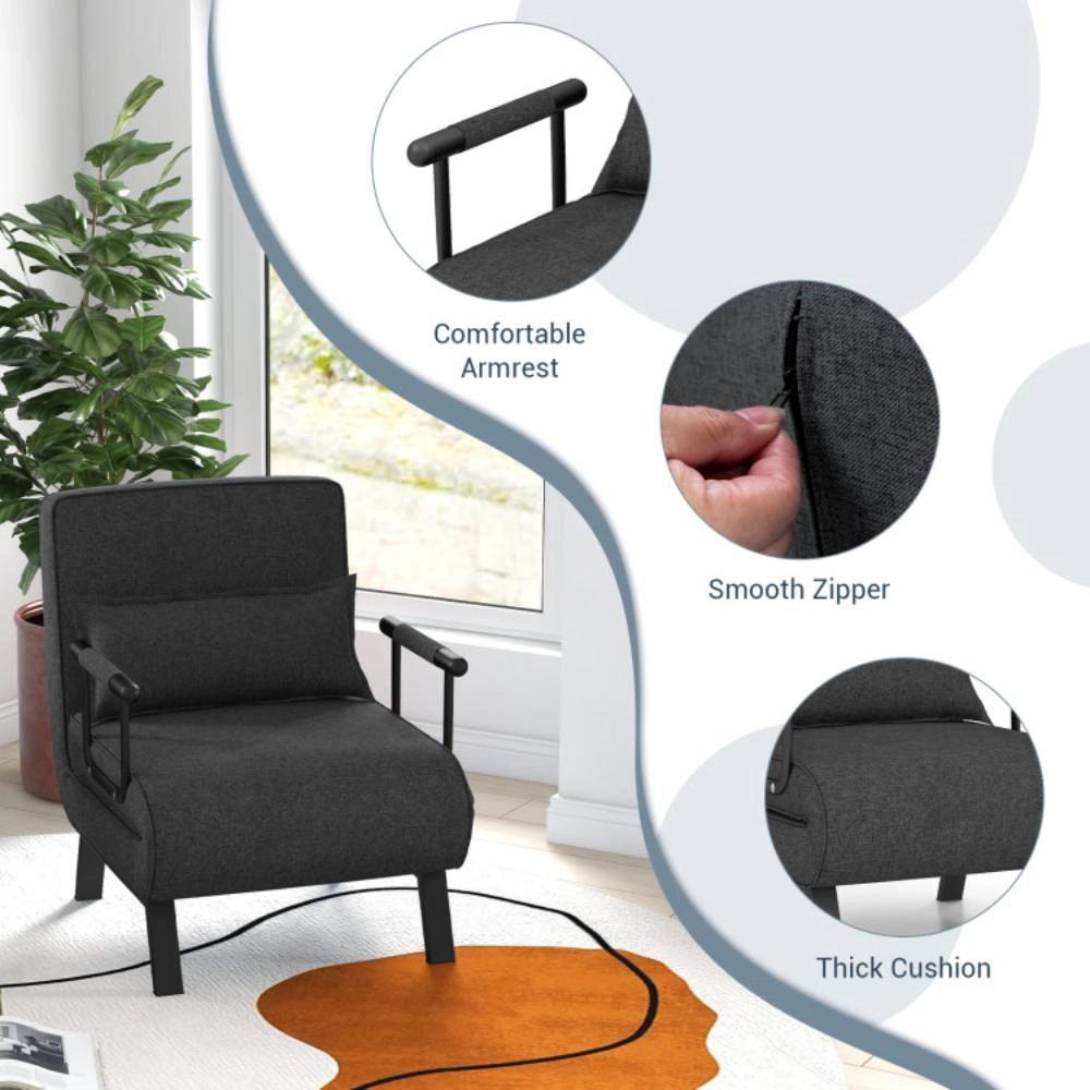Hivvago 6 Position Adjustable Sleeper Sofa Chair with Cushion Convertible Armchair Lounger and Bed