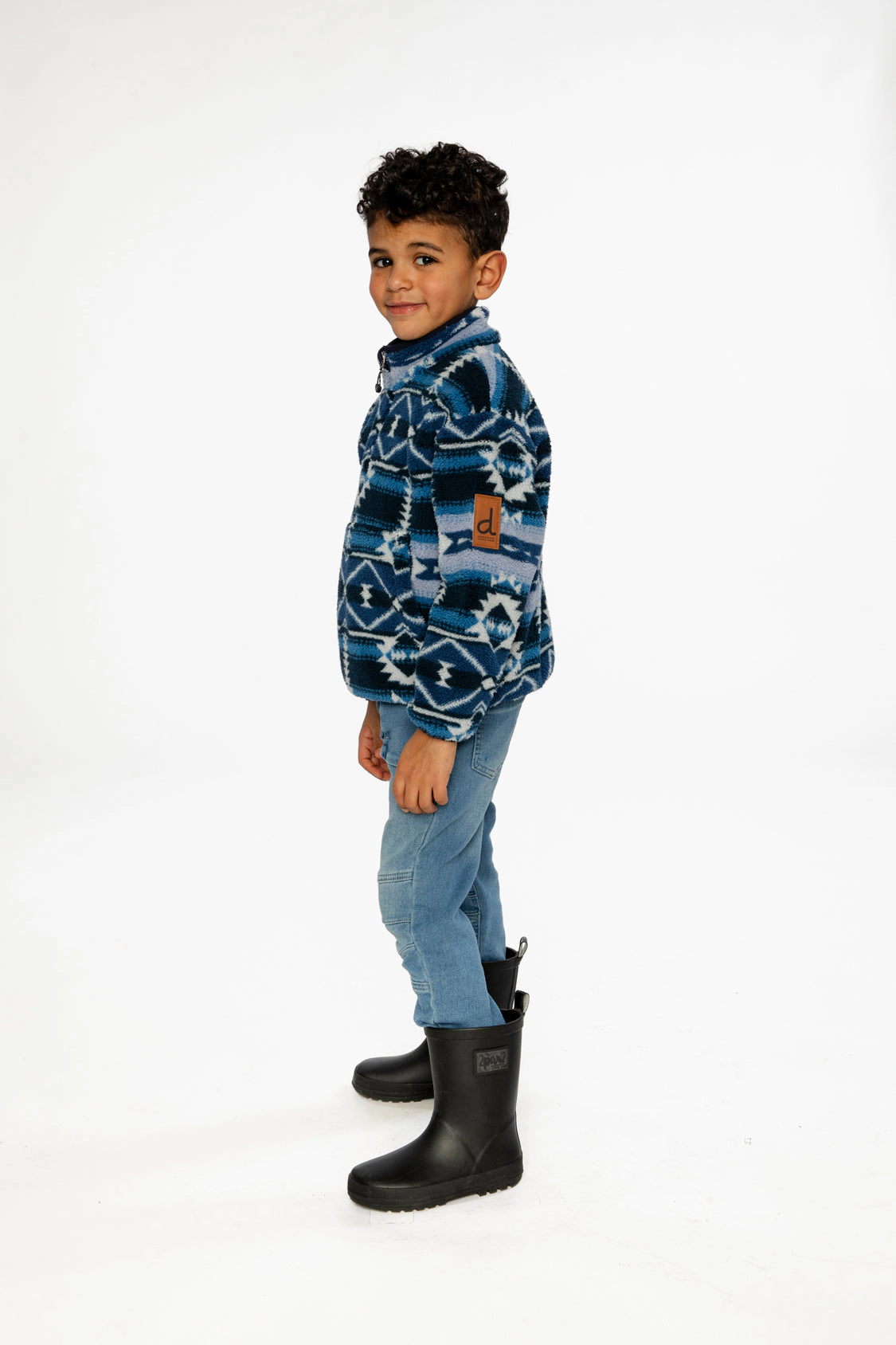 Deux par Boys Aztec Pattern Mid-Season Plush Pullover Jacket