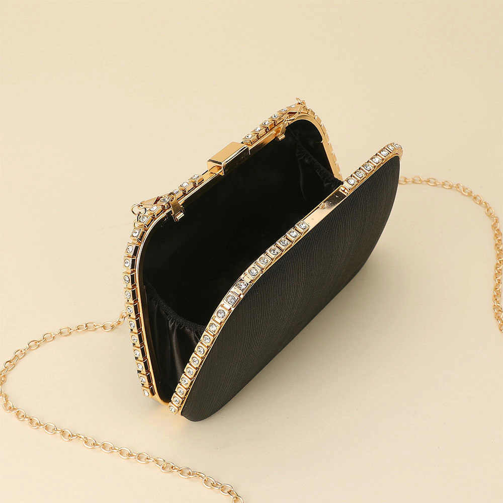 Fashnzfab Rhinestone Trim Around Sparkle Crossbody Evening Clutch Bag