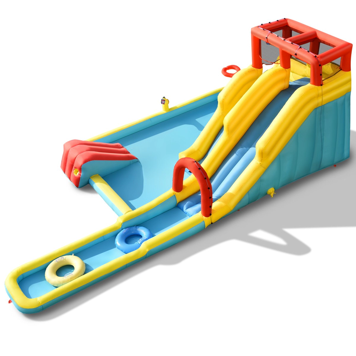 SUGIFT 7-in-1 Inflatable Dual Slide Water Park Bounce House 88.5-in Tall 350-lb Capacity Ages 3-10 With 680W Blower