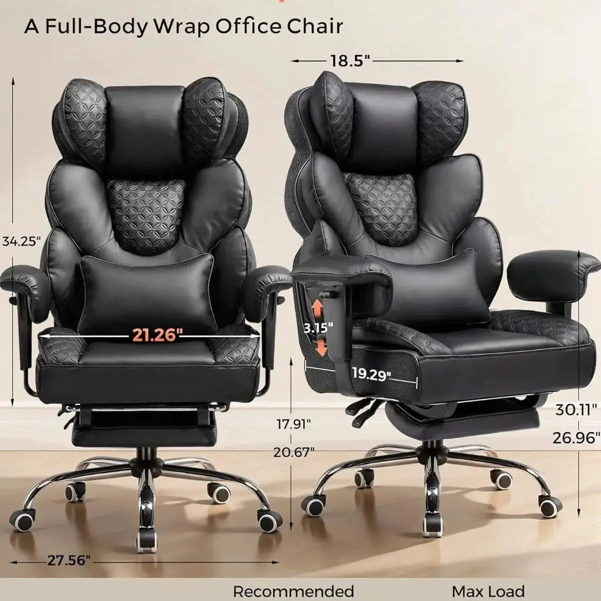 Platinum-Level Office Chairs Big Tall Leather Ergonomic Office Chair With Retractable Footrest For Heavy Duty Comfort
