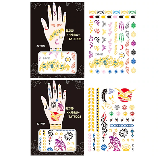 Wrapables Trendy Temporary Metallic Hand Tattoos, Floral and Eagle