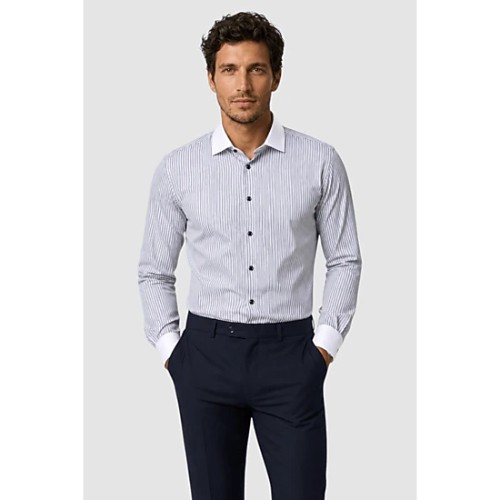 Garnet Men's Regular-fit Striped Contrast-collar Dress Shirt, Color ...