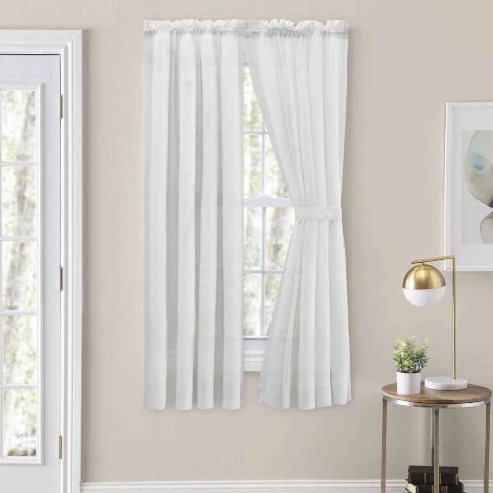 Ellis Curtain Cotton Voile 1.5" Rod Packet Tailored Curtain Panel Pair for Windows 80" x 84" White