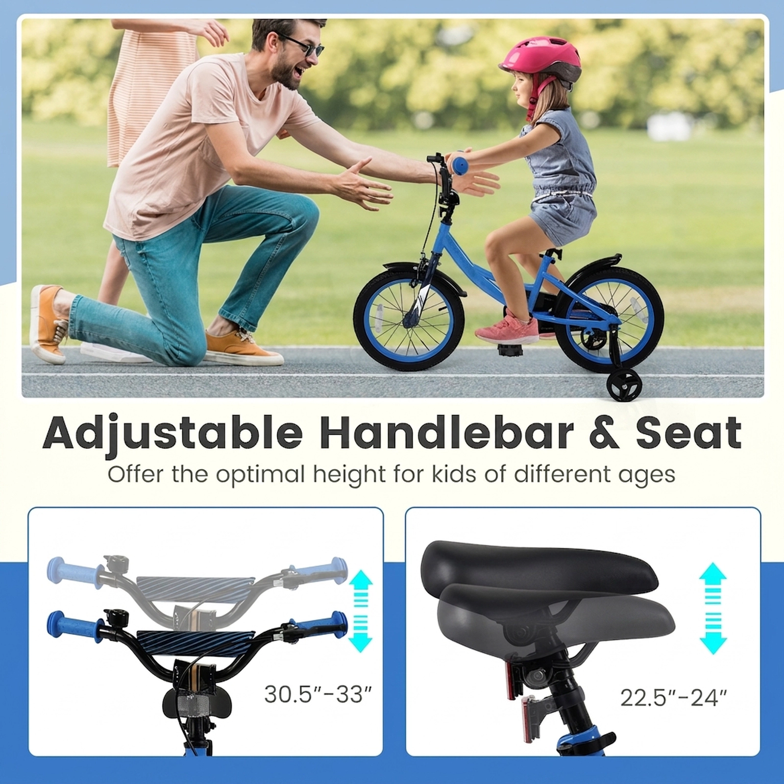 16-in Kids Bike Ages 4-7 Navy Bicycle Adjustable Seat Dual Brakes Kickstand 145-lb Seat Capacity
