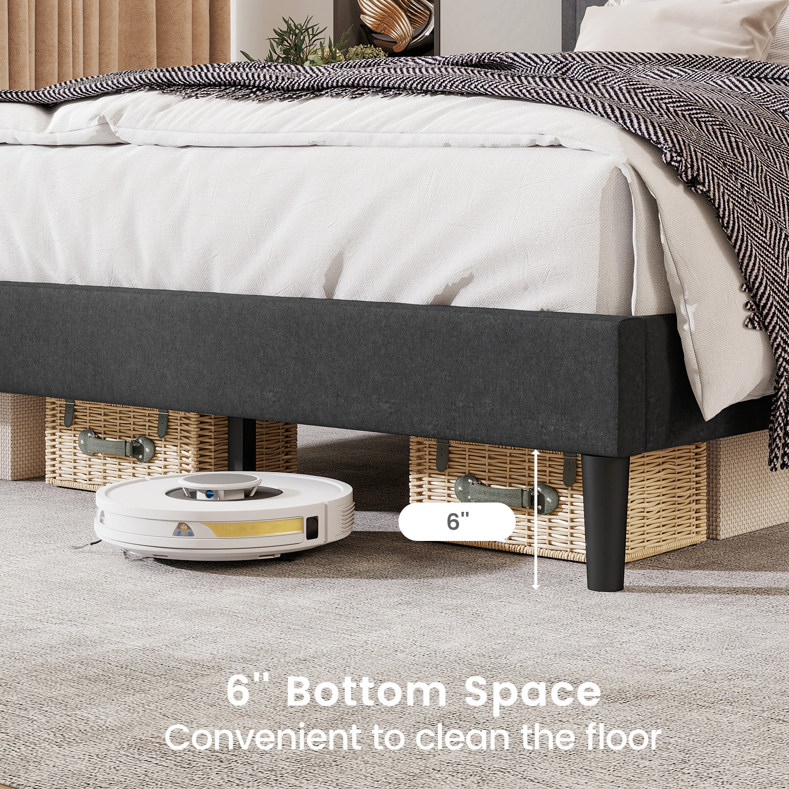 SUGIFT Upholstered Full Size Platform Bed Frame with Tufted Headboard and Wooden Slats 800-lb Capacity Gray