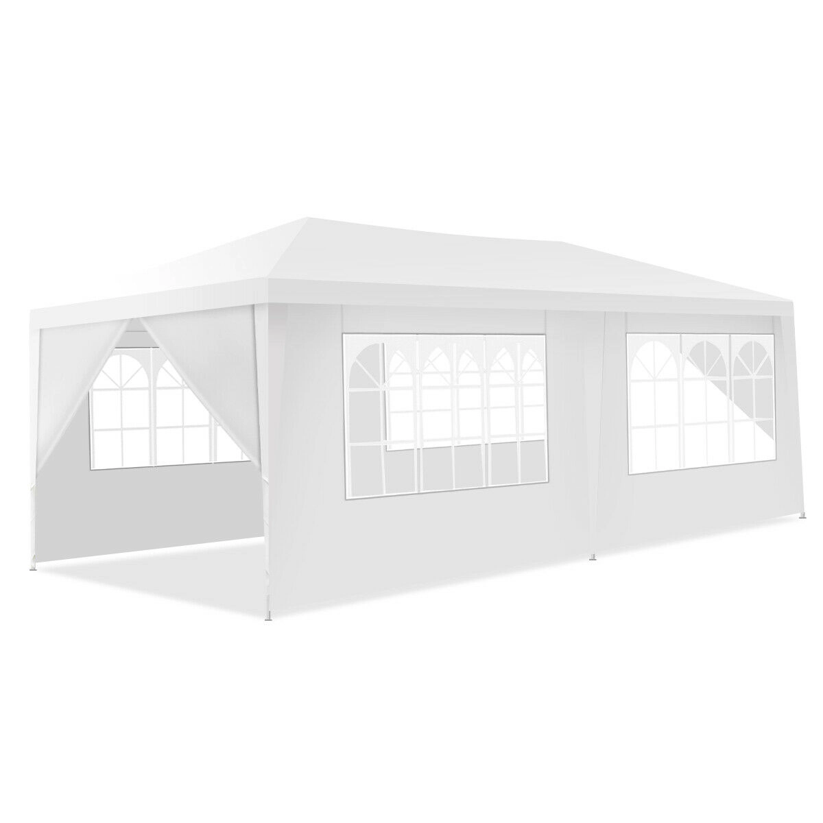 SUGIFT 231.5 x 116 x 101-in Outdoor Gazebo Canopy Tent with 6 Sidewalls Zippered Doors Stakes and Carry Bag White