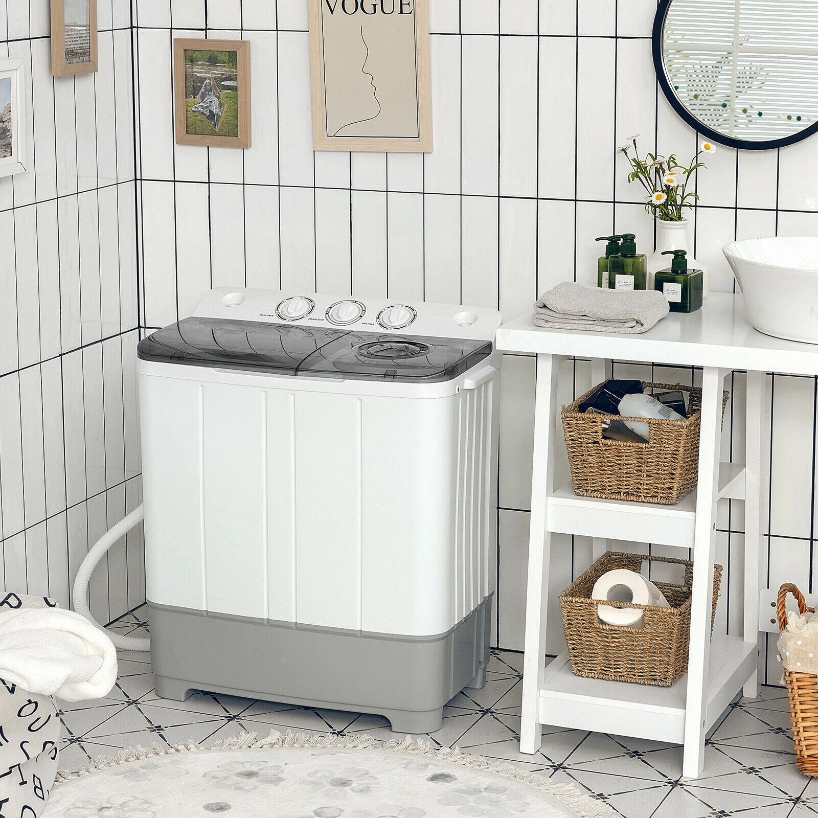 SUGIFT 2-in-1 Twin Tub Portable Washing Machine 22-lb Capacity with Timer Control Gray