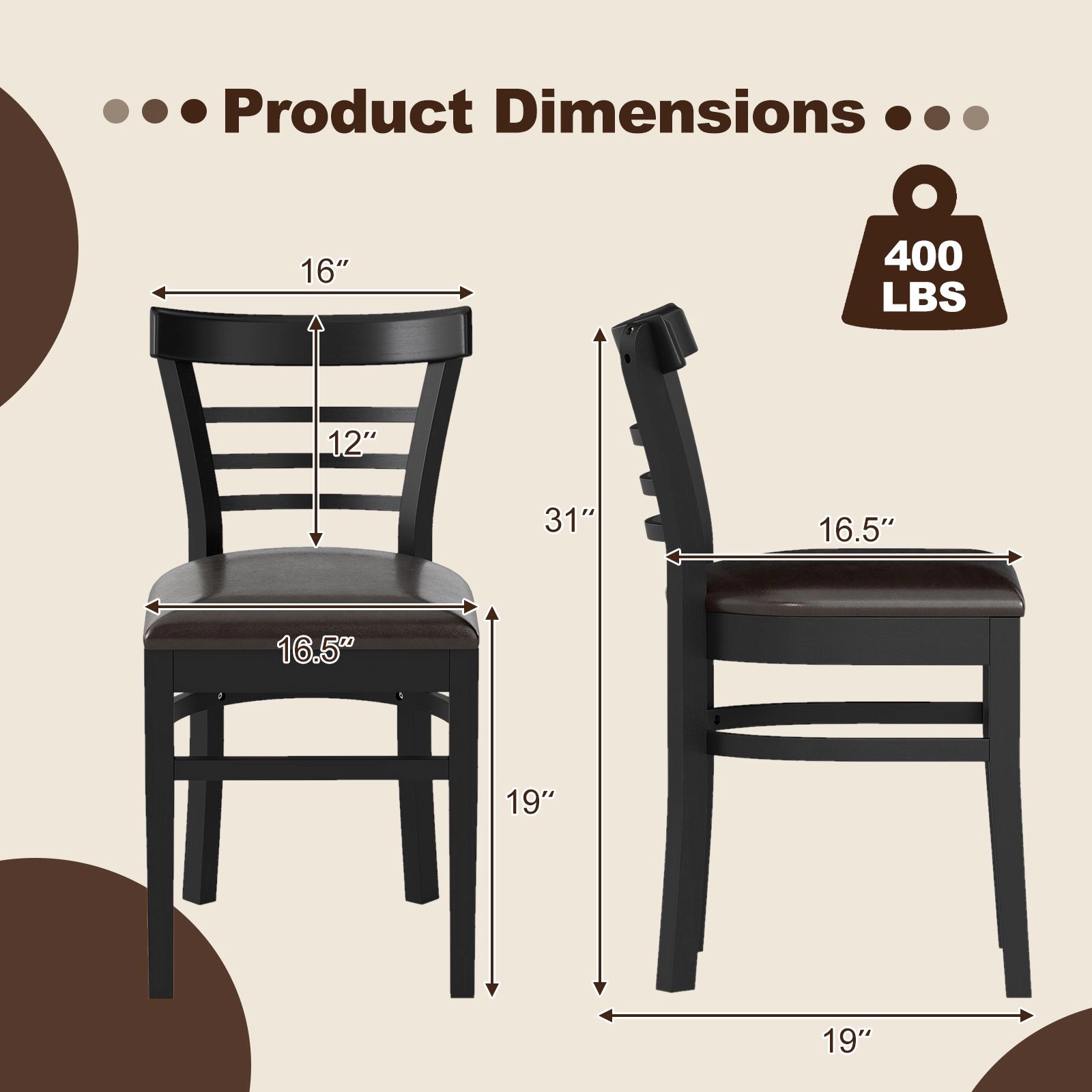 SlickBlue Unisex Set of 2 Padded Dining Chairs with Curved Backrests