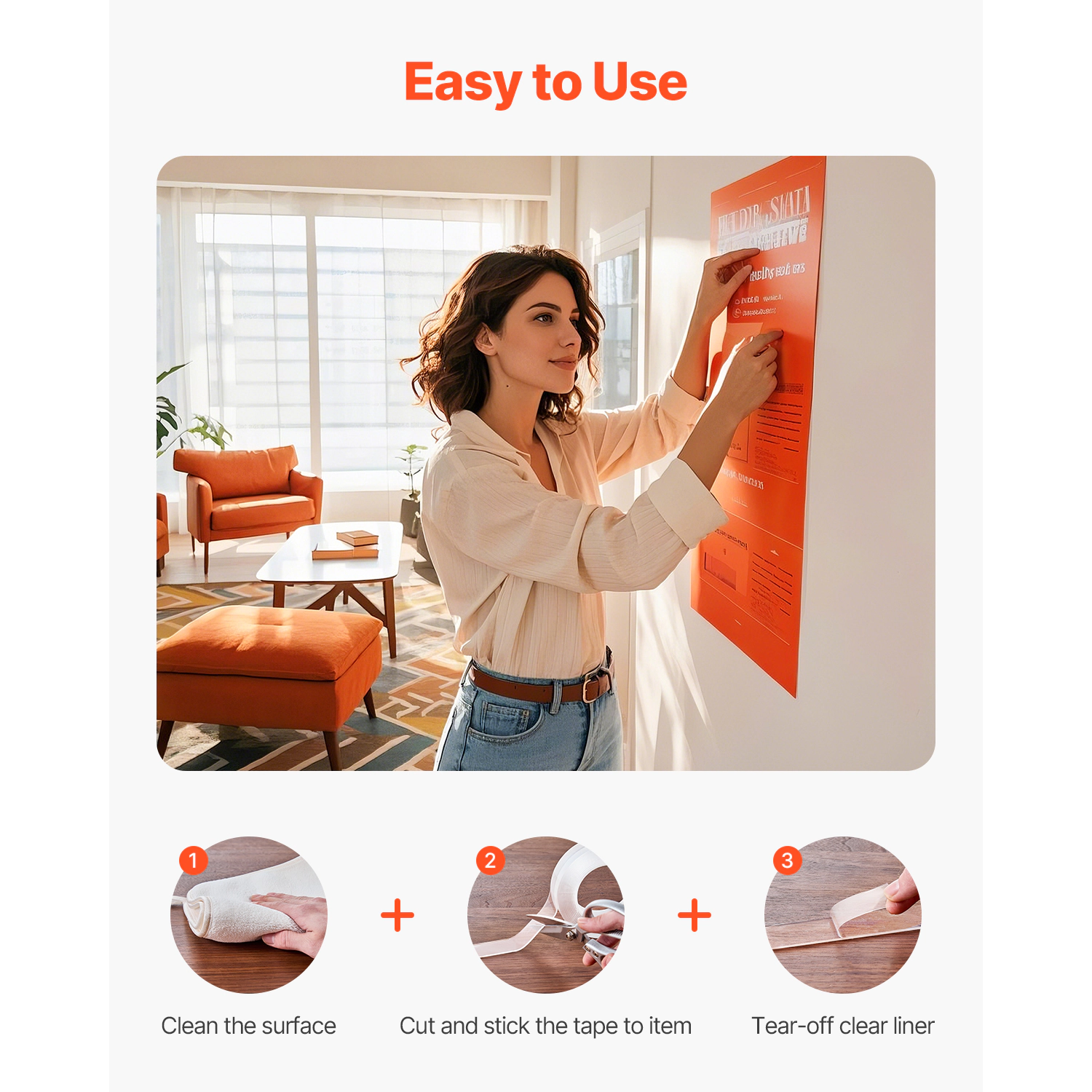 HONGGE Double Sided Tape Heavy Duty Nano Mounting Tape Strong Adhesive & Reusable Clear Two Sided Wall Tape Removable