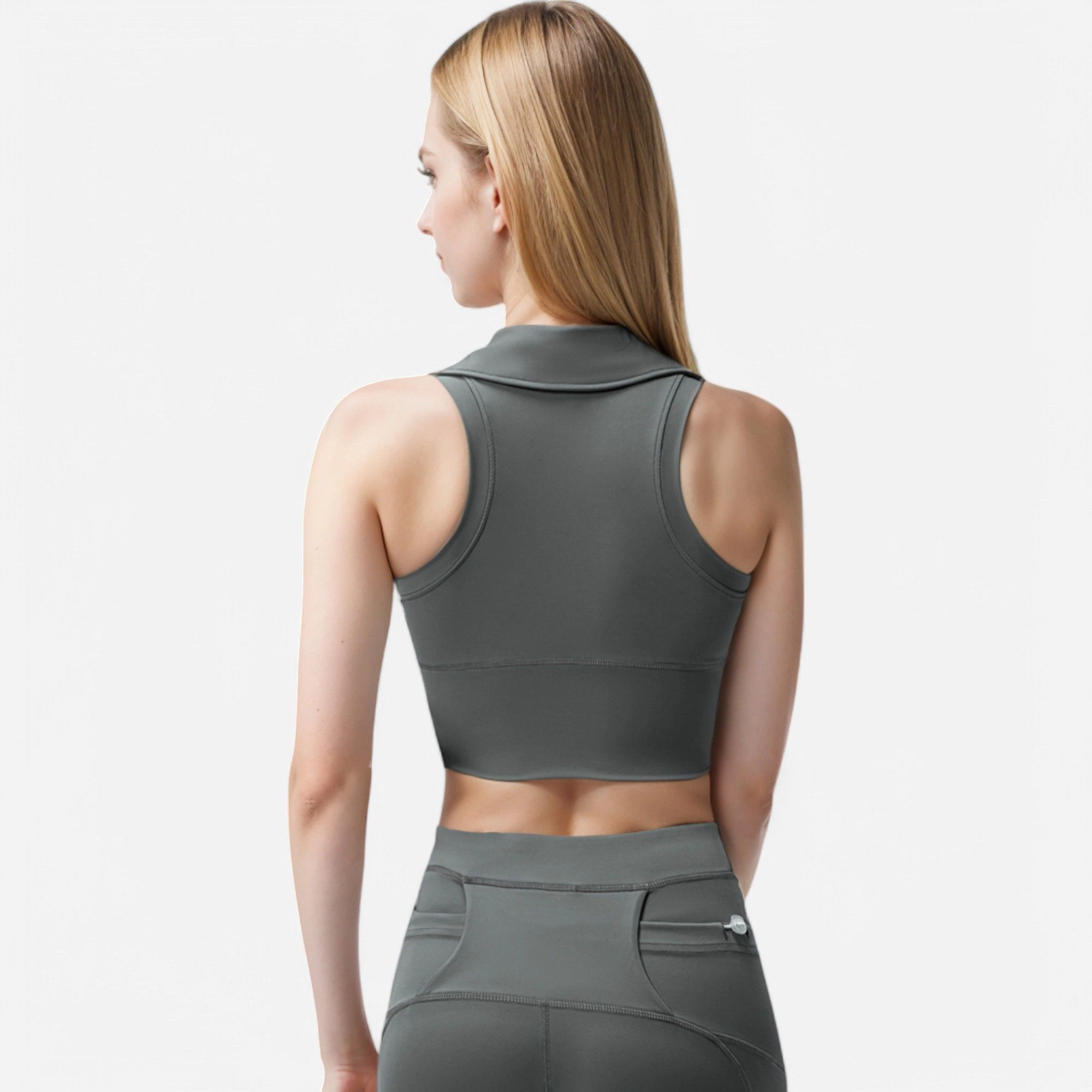 Anna-Kaci Women's Sleeveless Collared Crop Top with V-Neckline