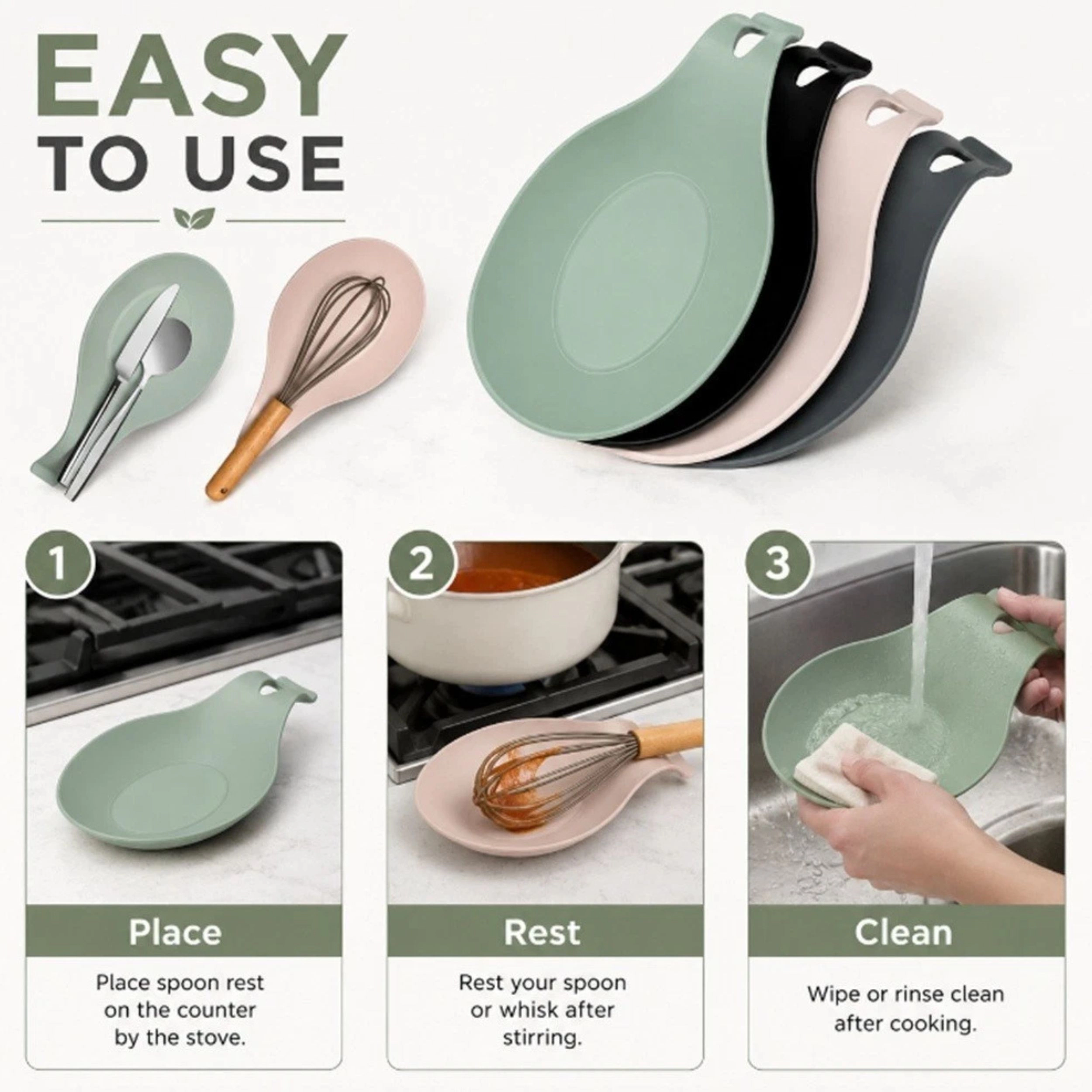 Home Collection Pack of 4 Silicone Spoon Rest Set BPA-Free Utensil Holder