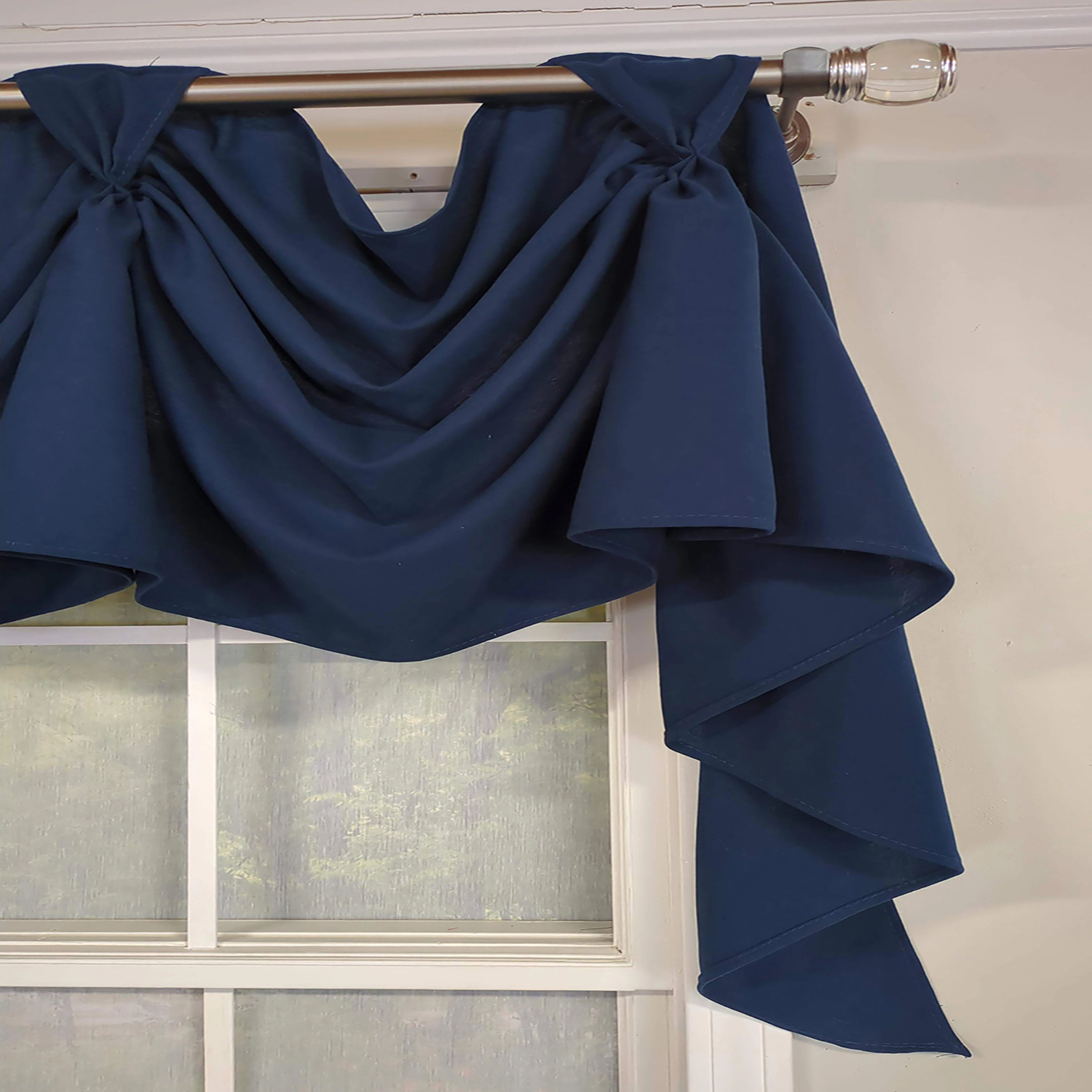 RLF Home Classic Solid 3-S Victory 100% Cotton Tab Top Swag Window Curtain 54" x 25" Navy