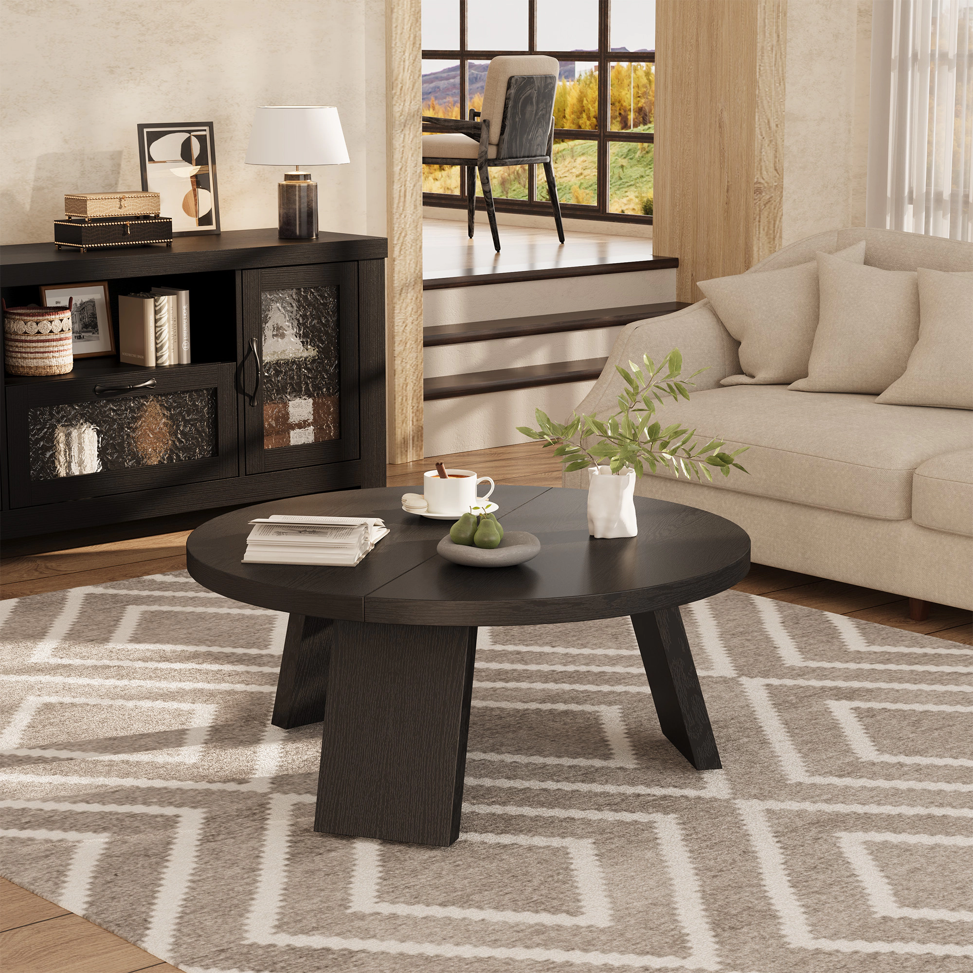 BebreezChic 33.5" Modern Round Coffee Table for Living Room, Light Oak Wood Circle Center Small Spaces