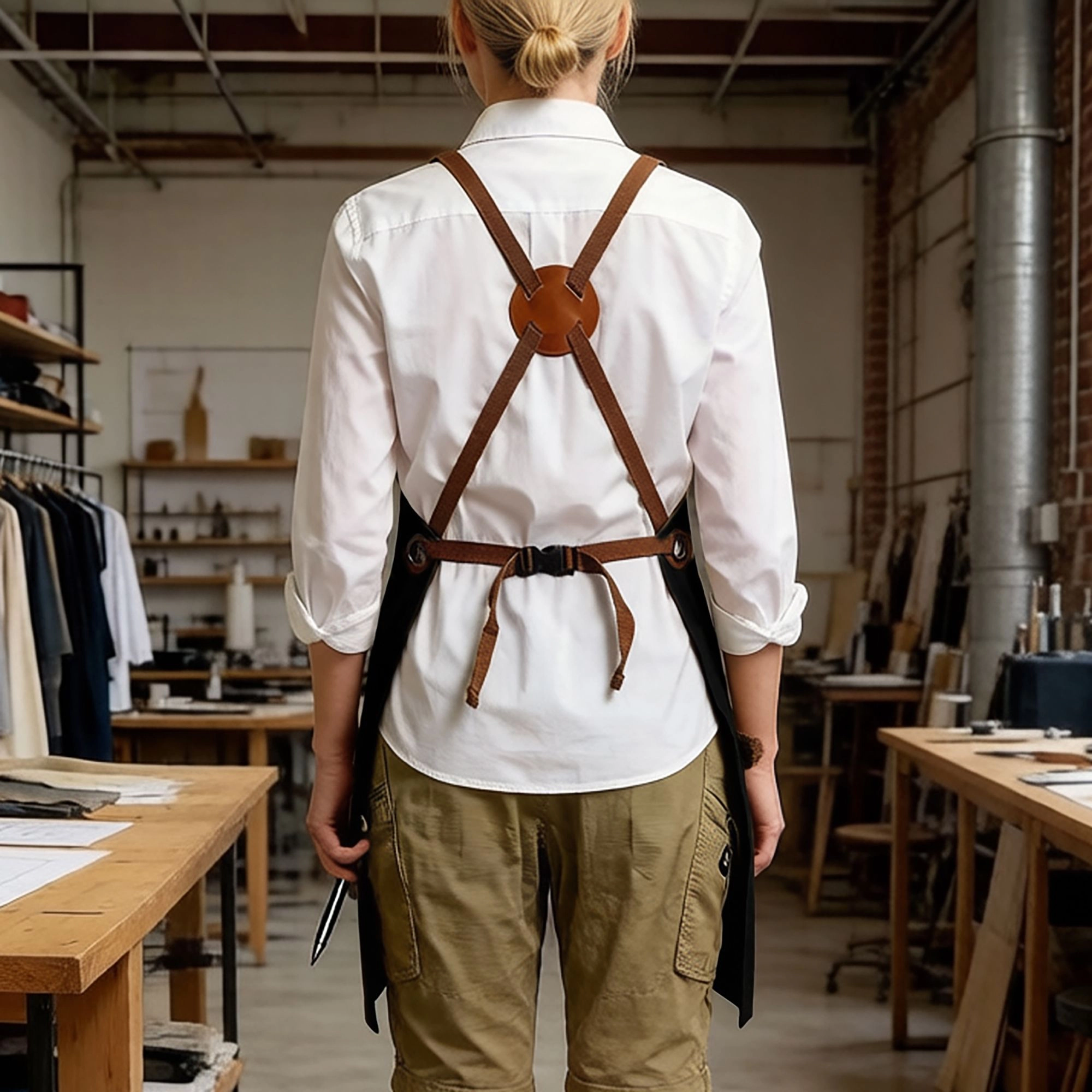 Alilang Unisex Canvas Work Apron with Multi Pocket Storage Adjustable Cross Back Straps Utility