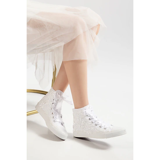 Forever & Always Womens Isolde Lace High Top Bridal Sneaker