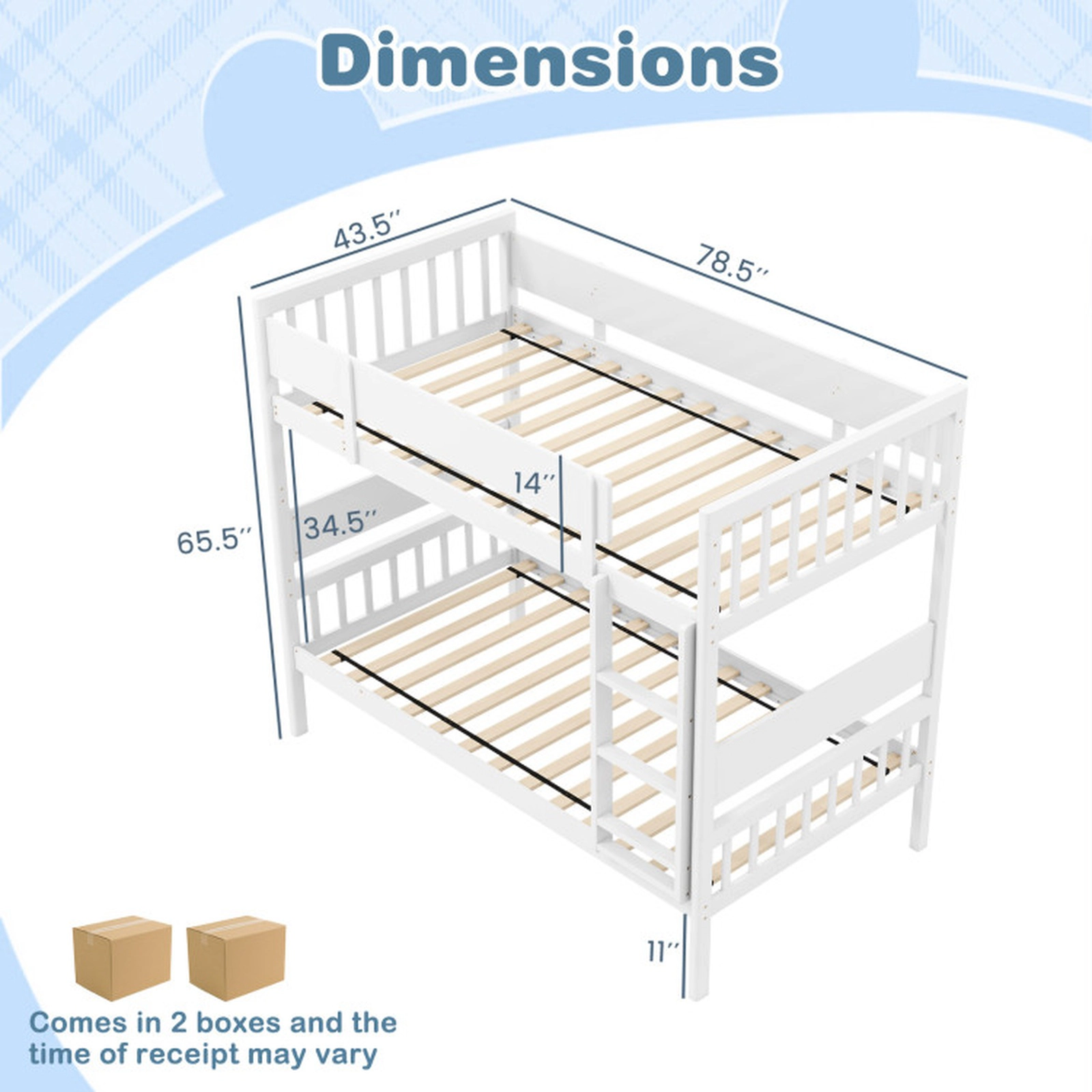 SUGIFT Convertible Twin-Over-Twin Bunk Bed with Ladder and Full-Length Guardrails 240-Lb Capacity White
