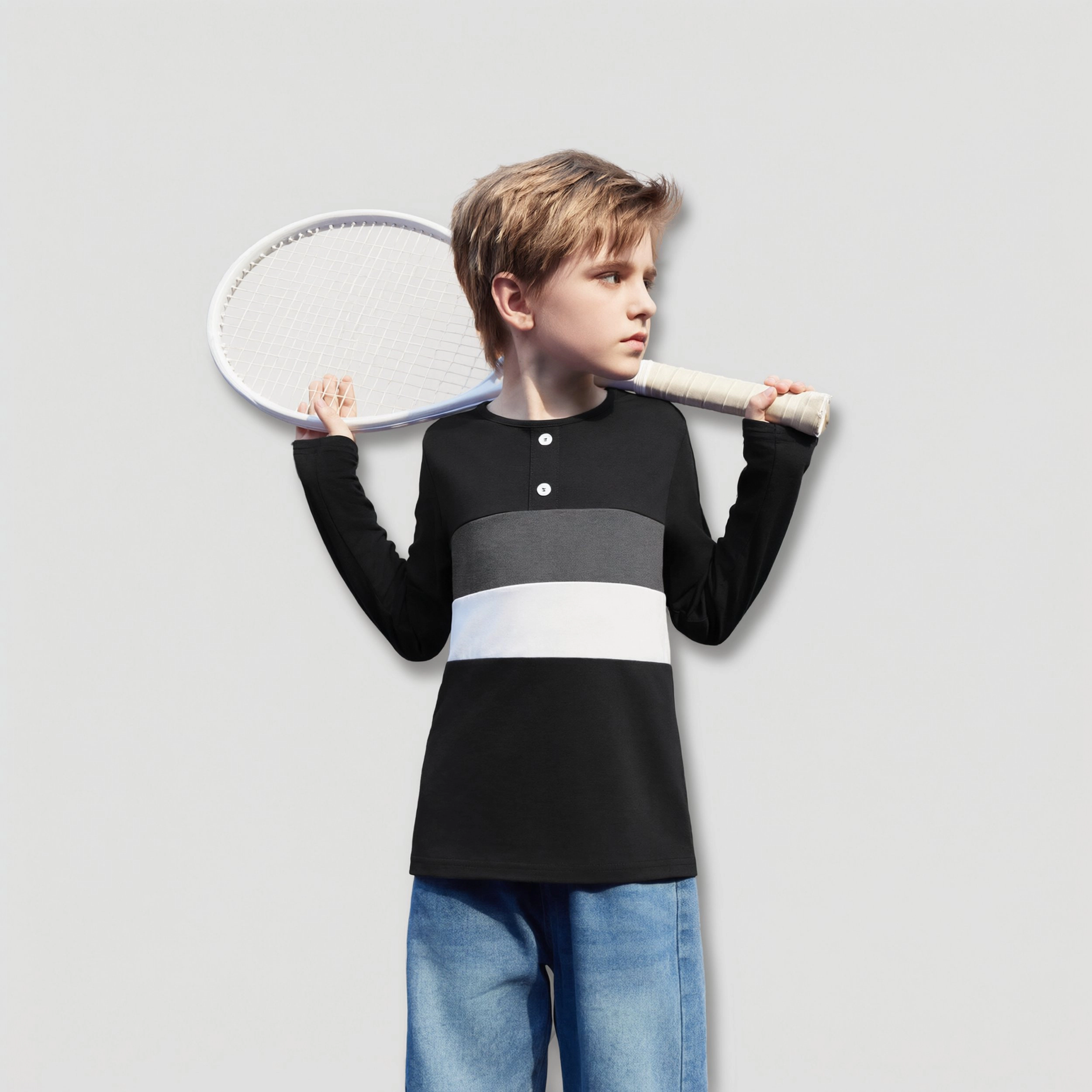 Arshiner Kids Boys Henley Shirts Cotton Long Sleeve Crewneck Tshirts Block T-Shirt Tops