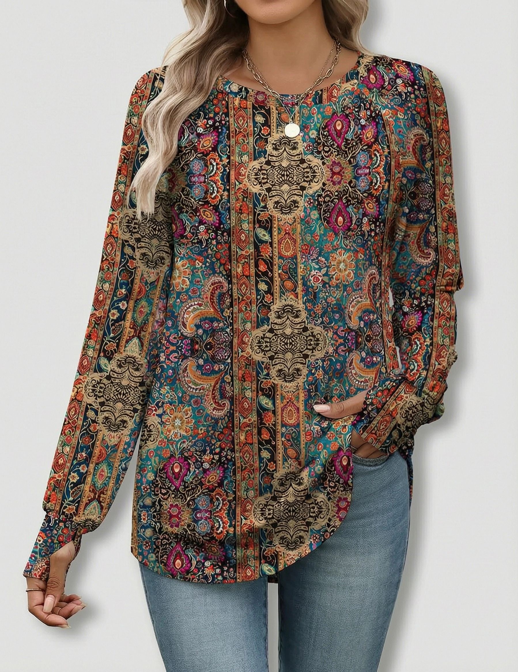 Zeagoo Women's Long Sleeve Button-Down V-Neck Pleated Floral Boho Blouse