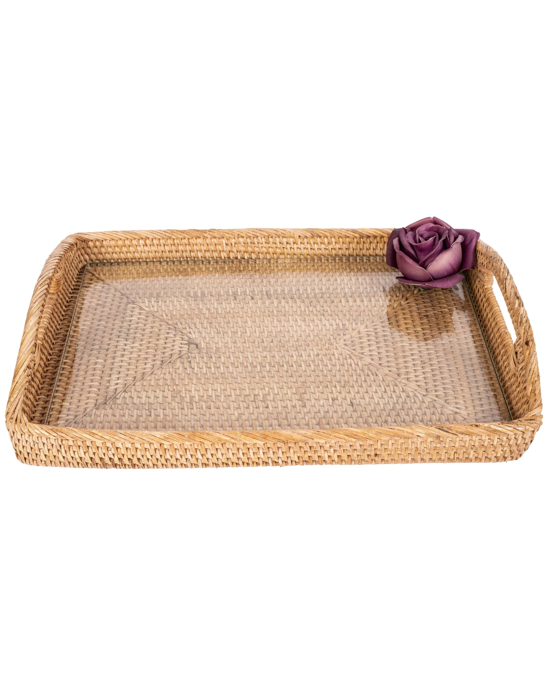 Saboga Home™ Rectangular Serving Tray with High Handles Glass Insert