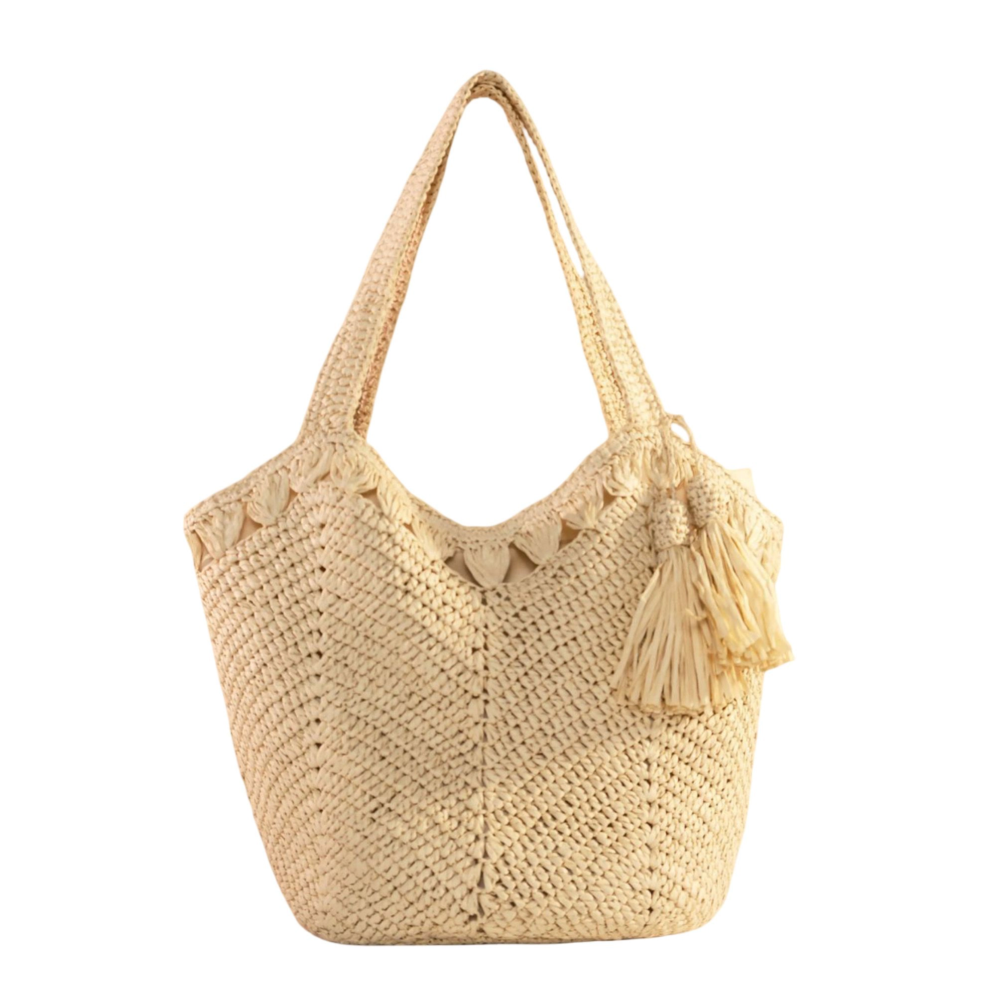 Alilang Women's Tassel Straw Tote Bag with Zipper Closure for Beach and Travel