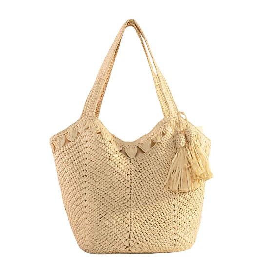 Alilang Women's Tassel Straw Tote Bag with Zipper Closure for Beach and Travel