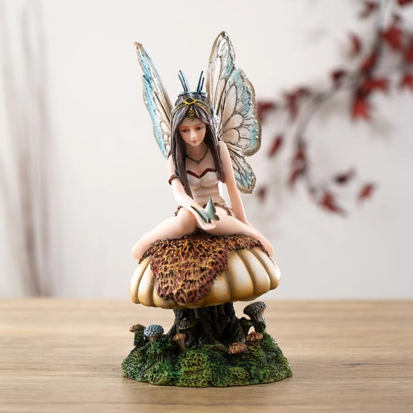 Pacific Giftware Butterfly Fairy on Mushroom Statue 8.27 inch Fantasy Figurine with Delicate Wings and Butterfly Details