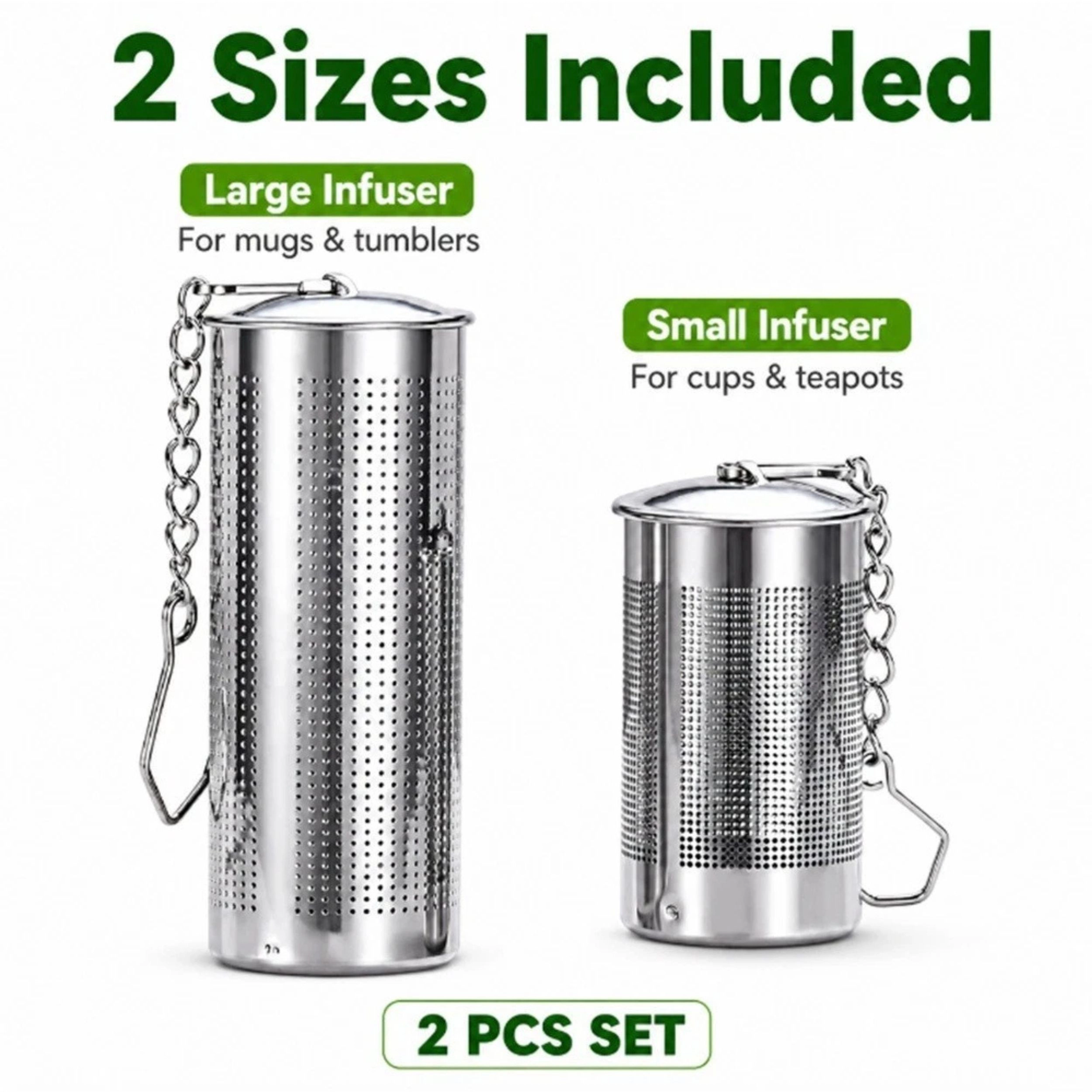 Home Collection Pack of 2 Stainless Steel Tea Infuser Ball Fine Mesh Strainer with Chain Hook